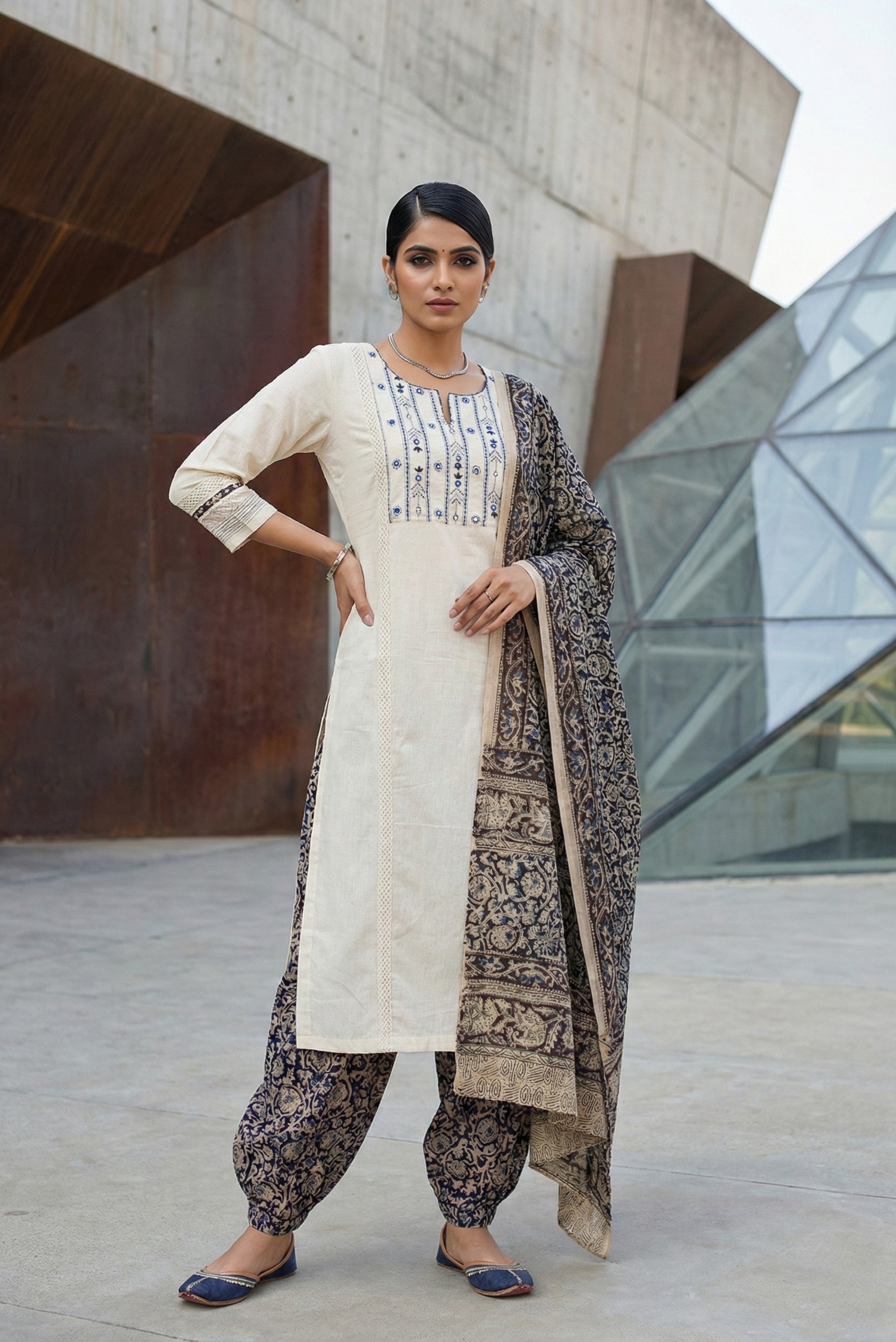 Black Straight Cotton Suit Set