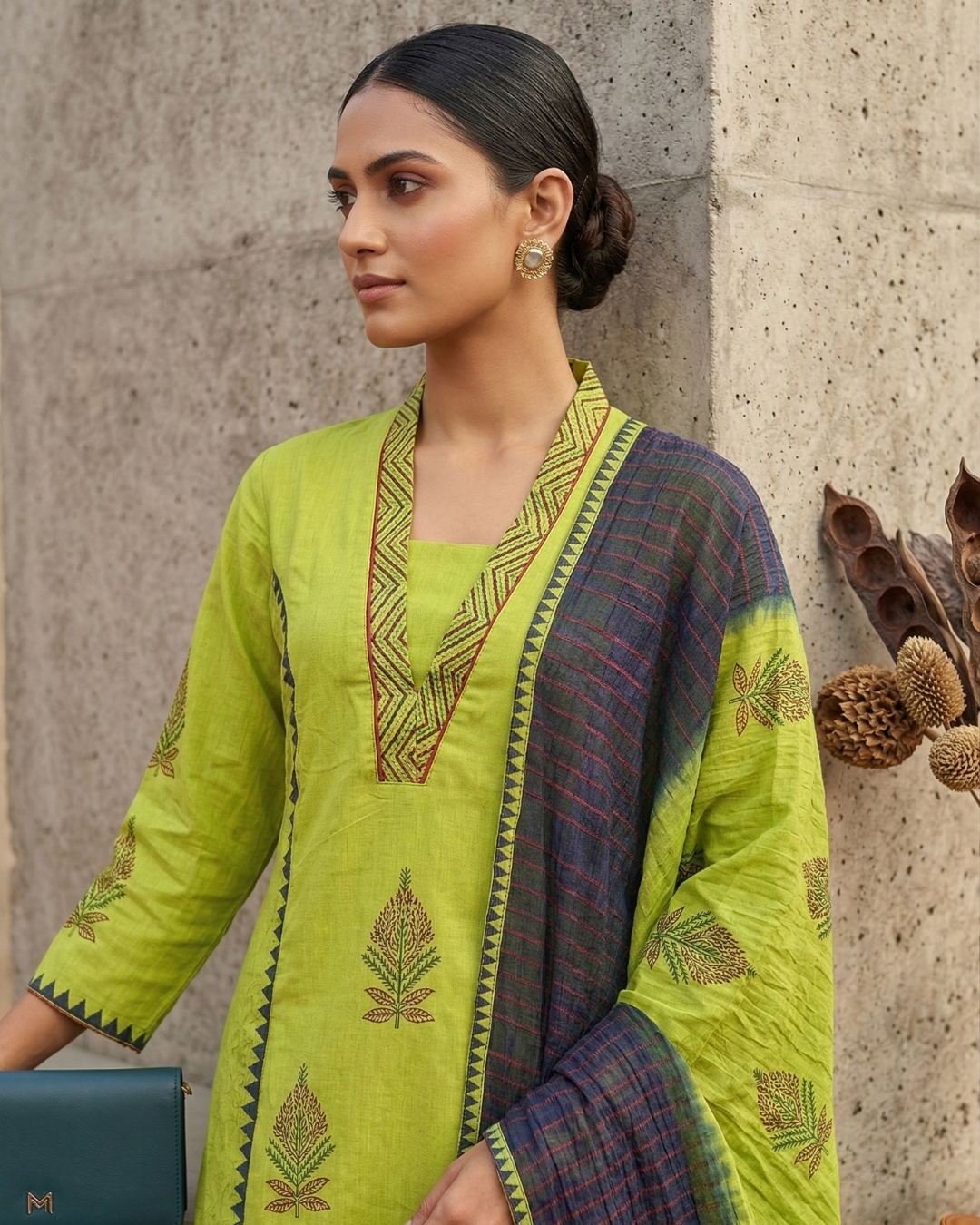 Parrot Green A-line Suit Set