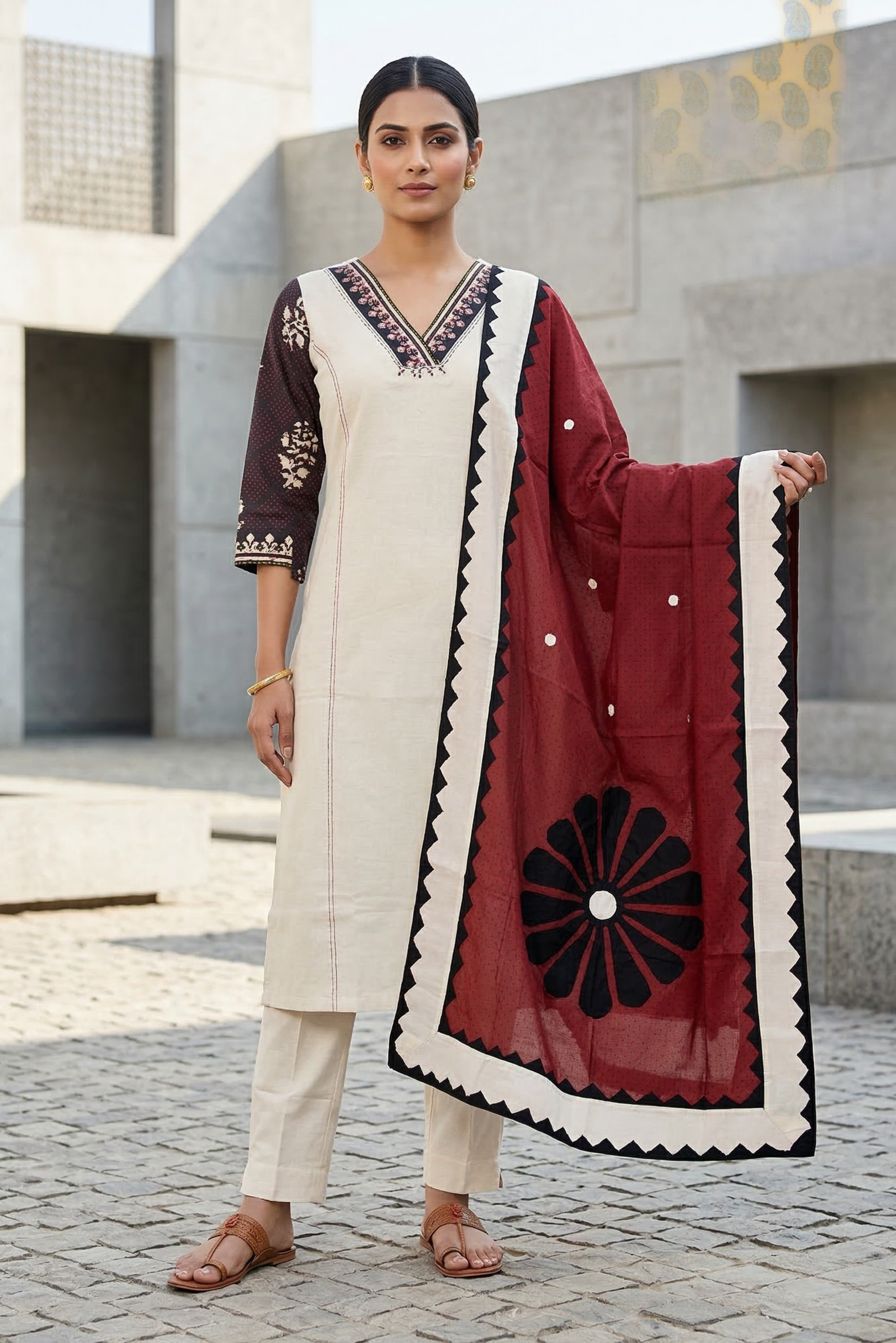 Rust Cotton Straight Suit Set