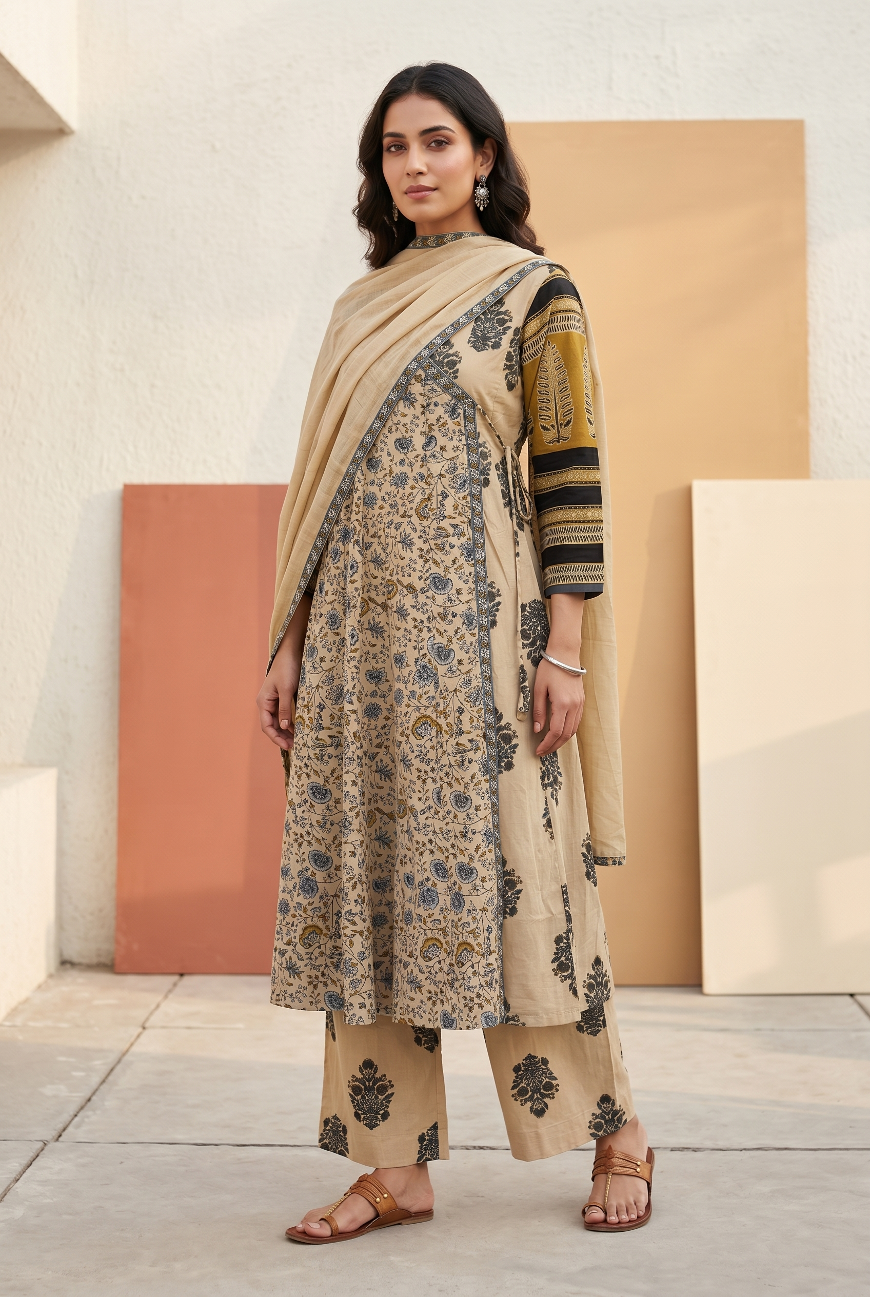 Blue Cambric Angrakha Suit Set