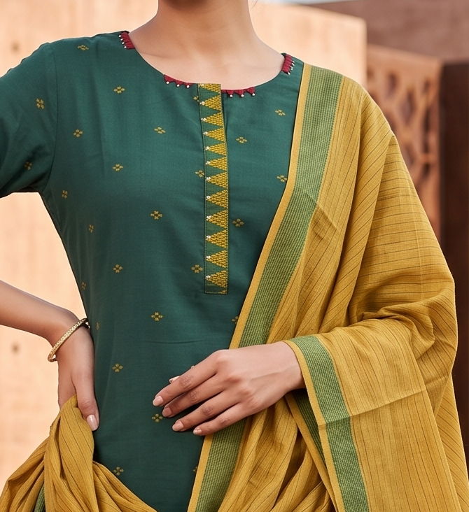 Green Dobby Straight Suit Set