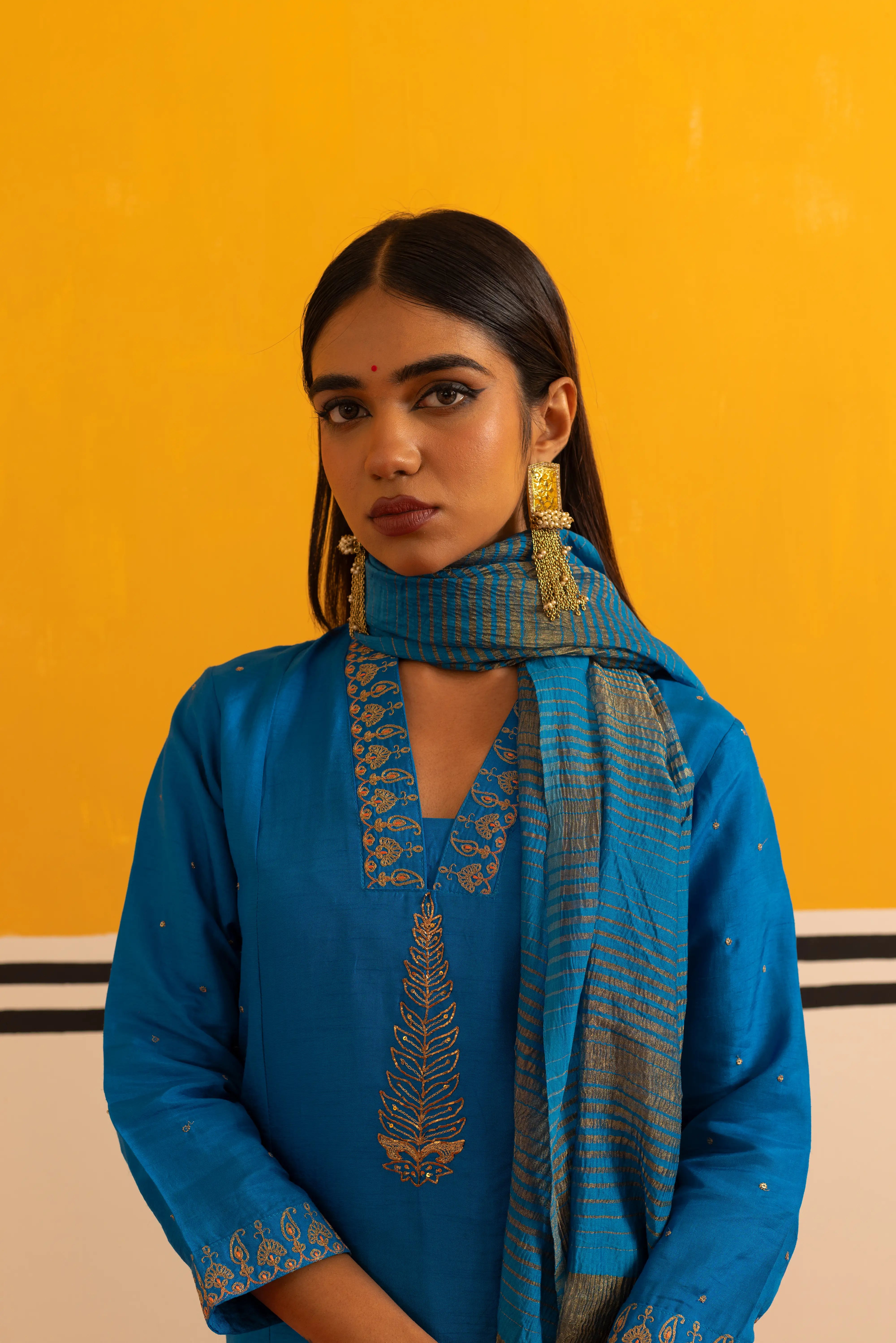 Firozi Silk Straight Suit Set