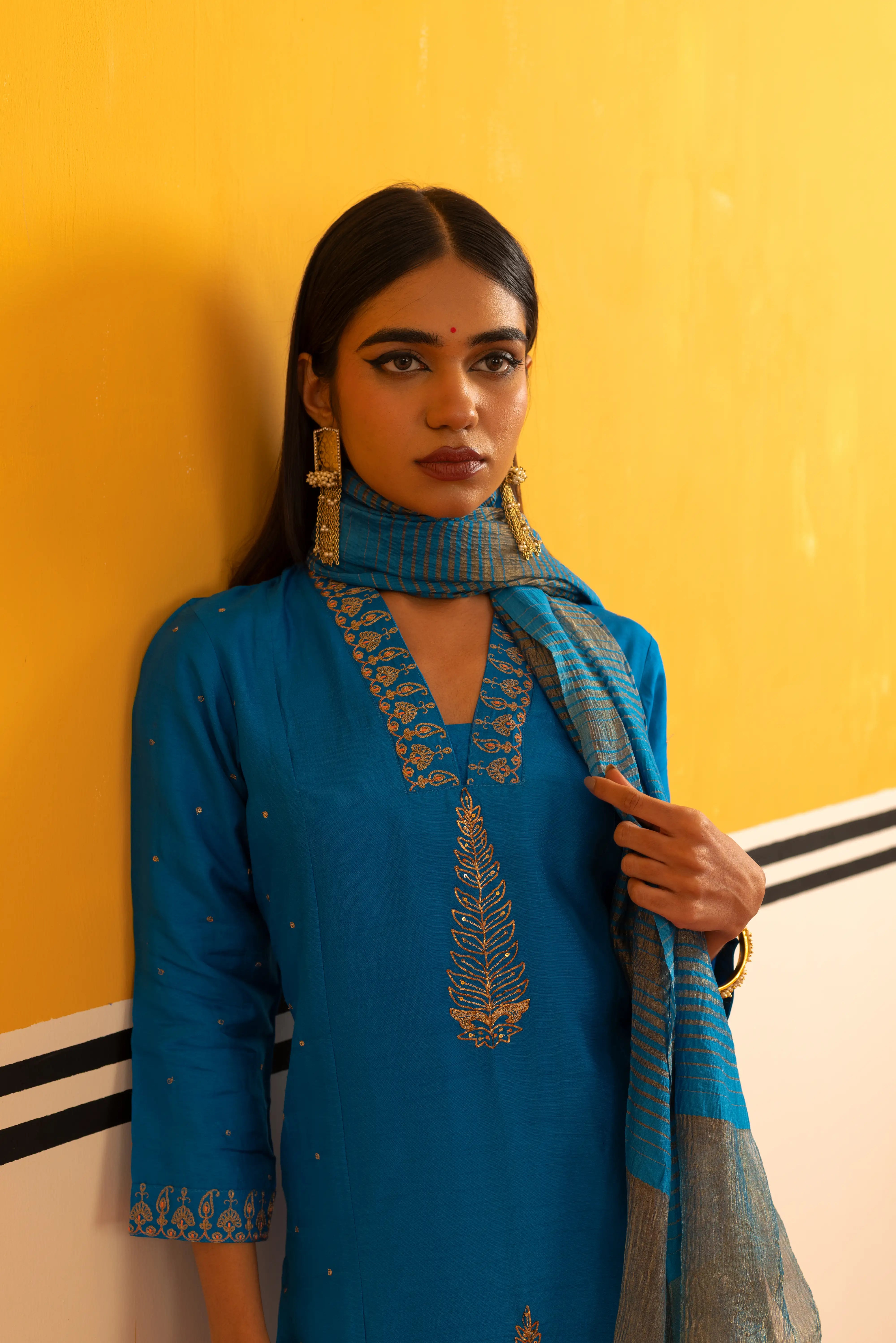 Firozi Silk Straight Suit Set