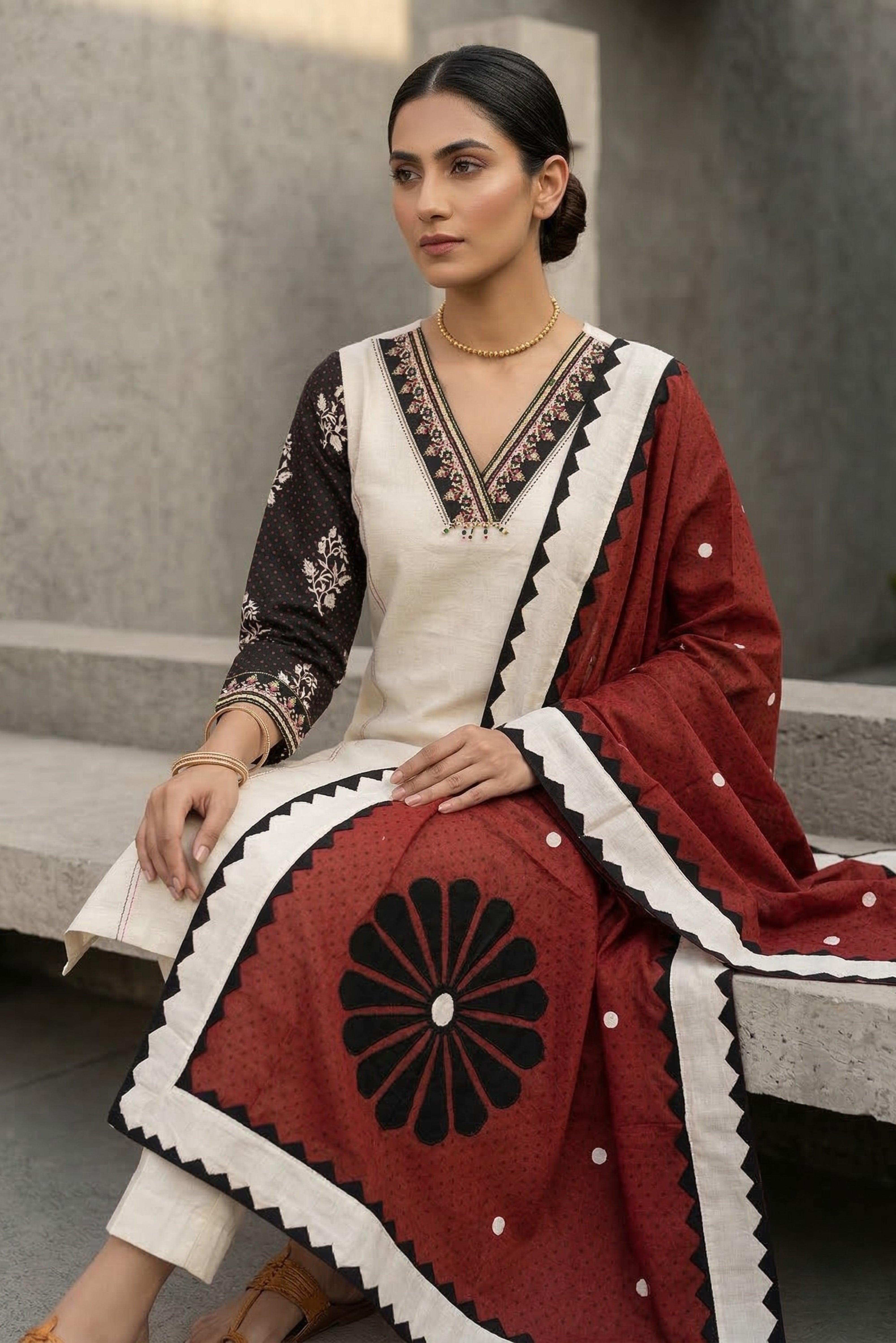 Rust Cotton Straight Suit Set