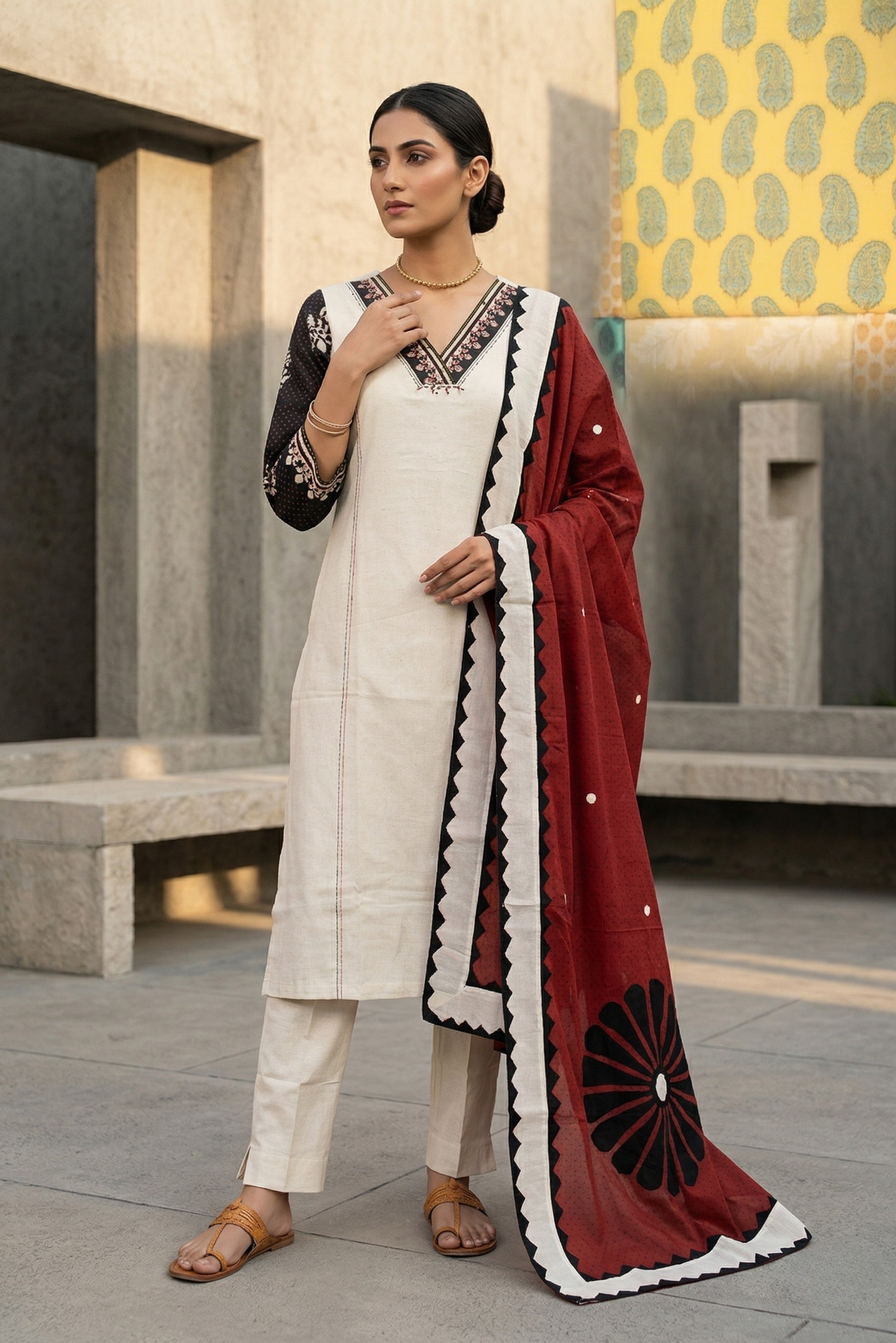 Rust Cotton Straight Suit Set