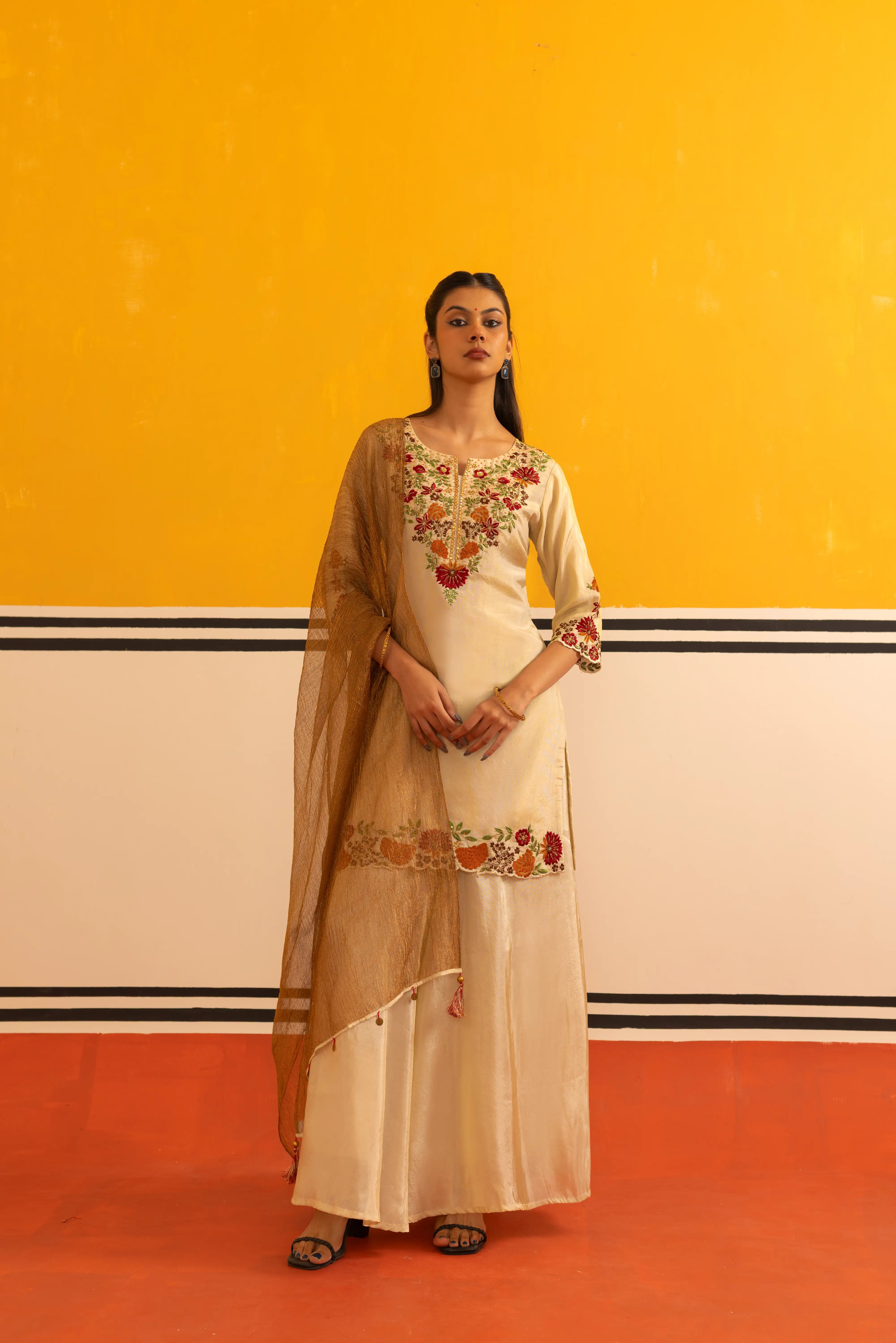 Cream Straight Suit Set