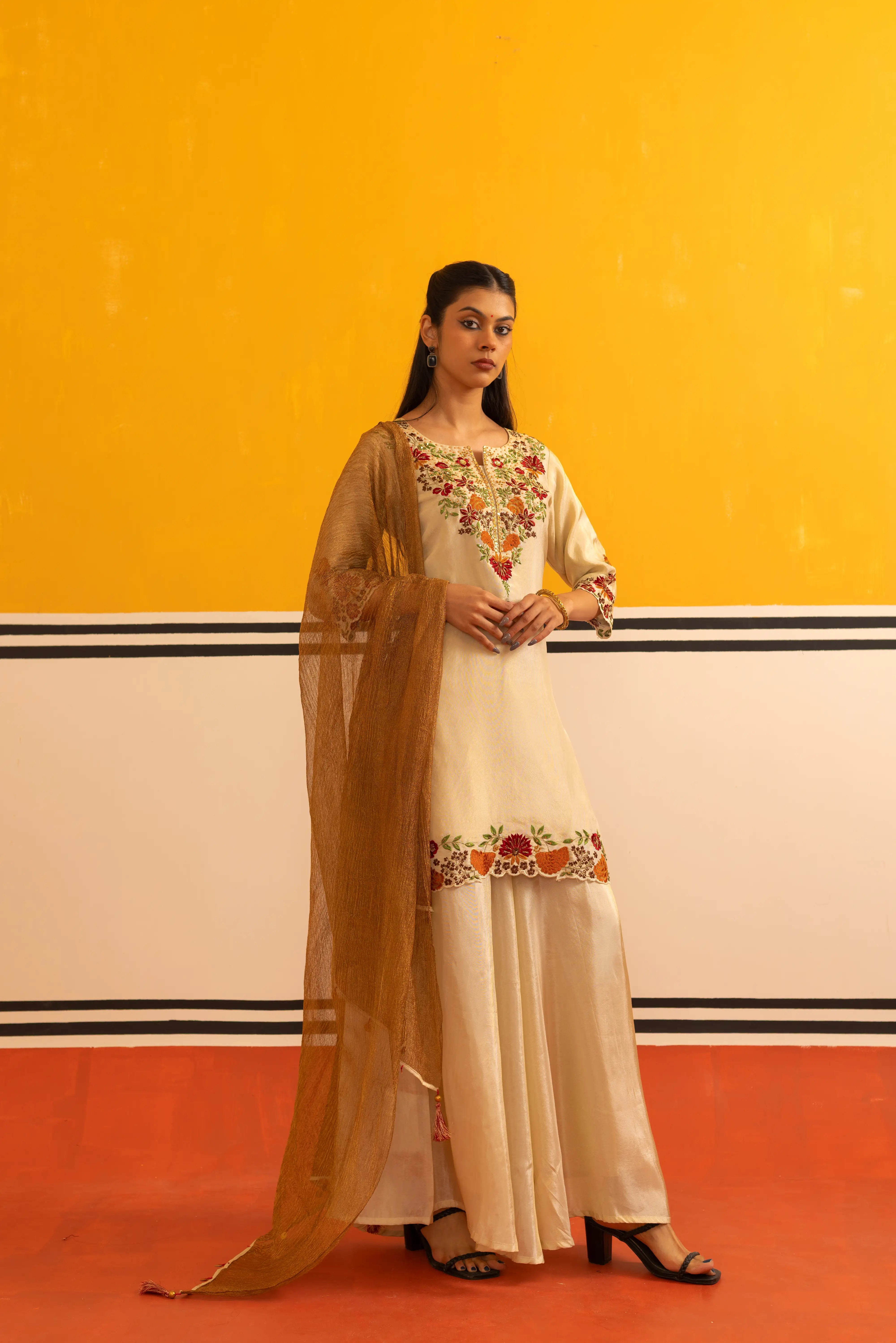 Cream Straight Suit Set