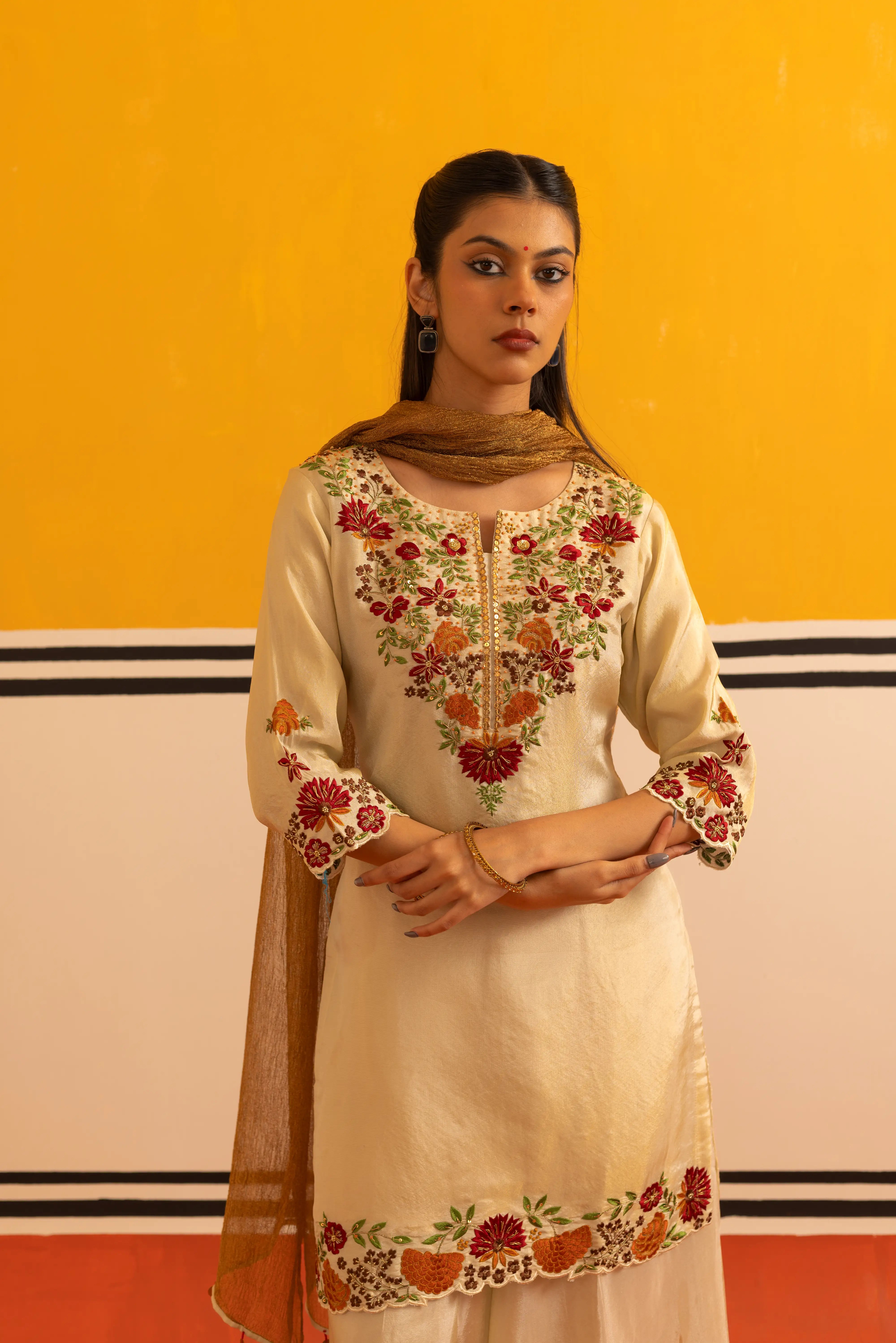 Cream Straight Suit Set