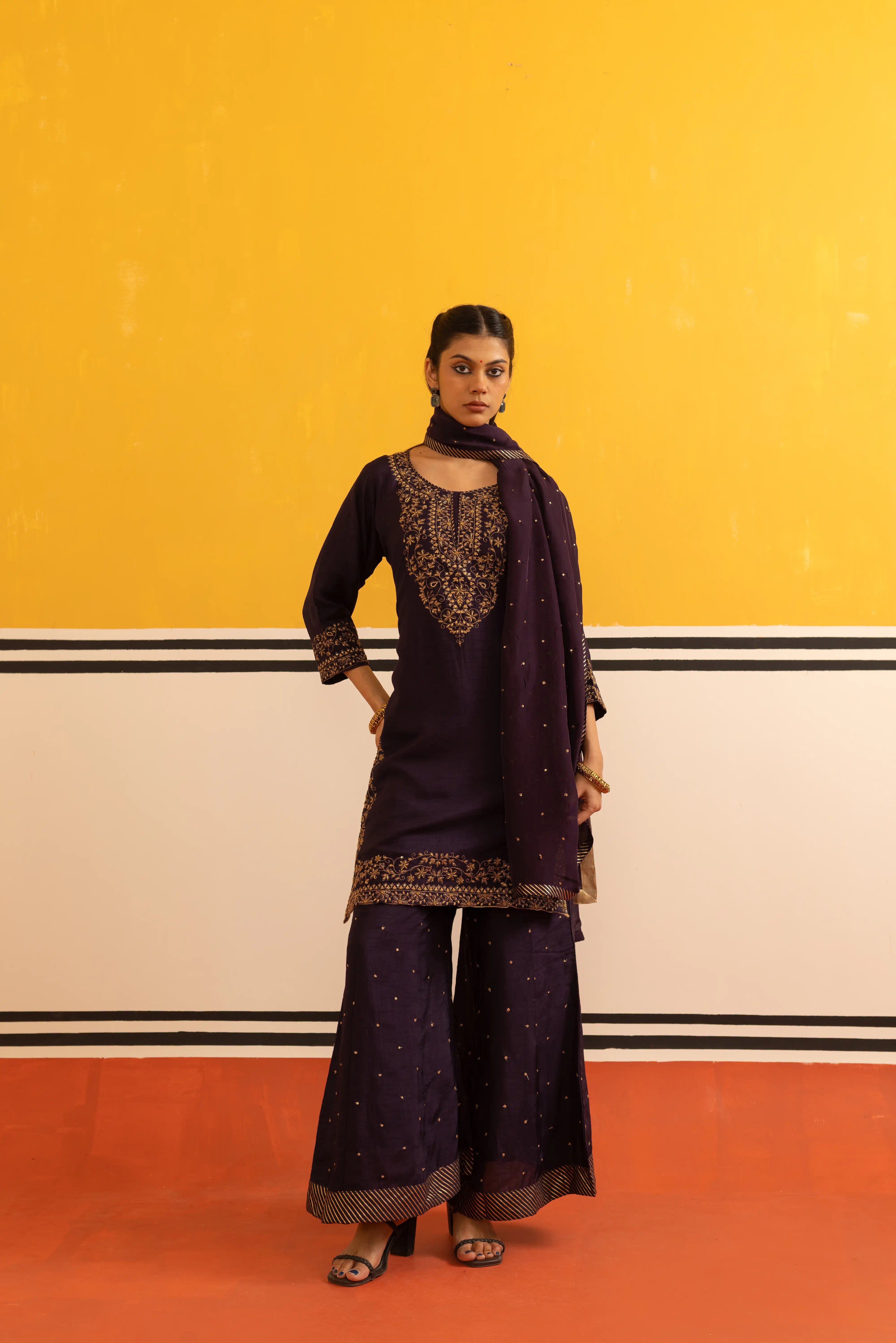 Grey Silk Straight Suit Set