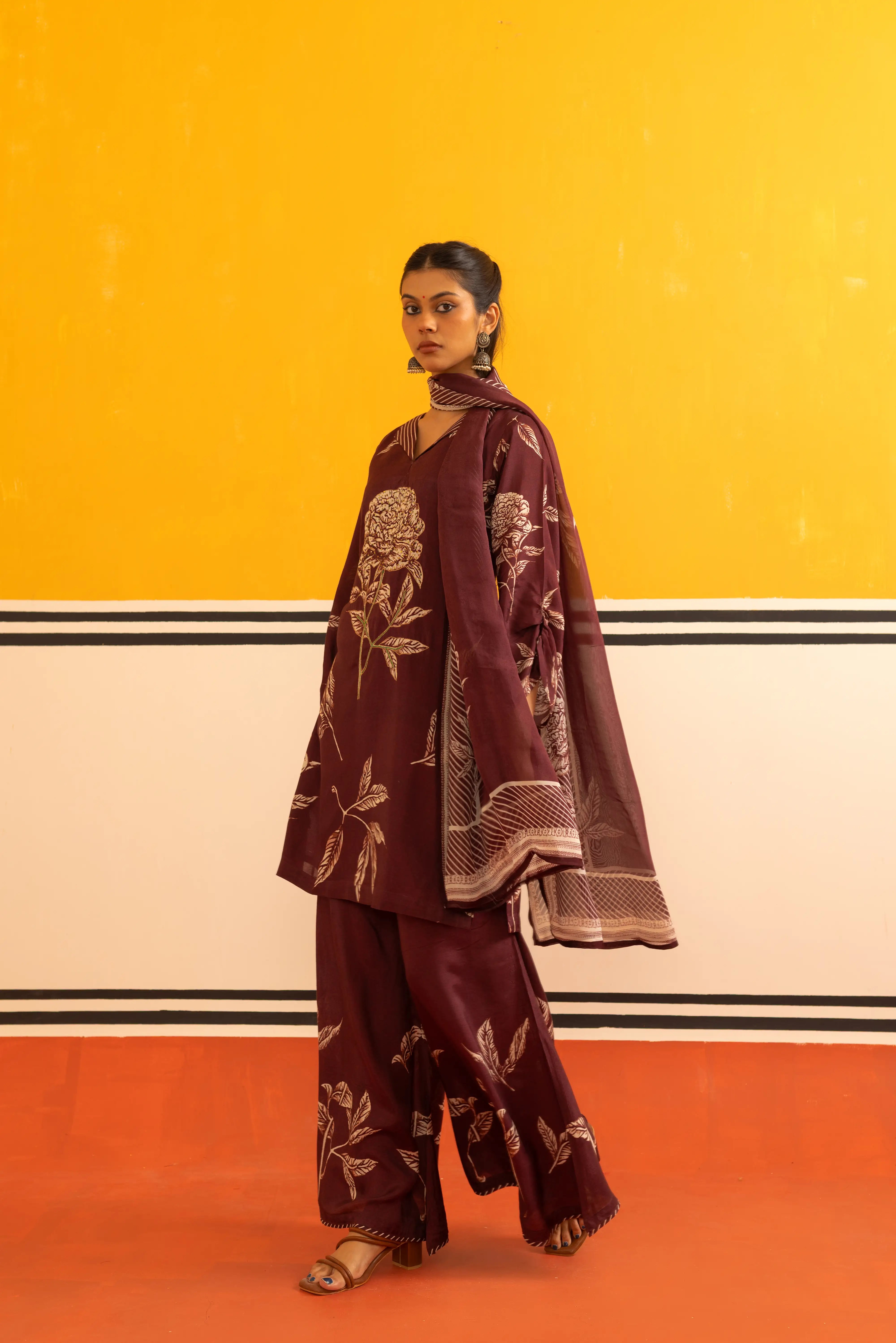 Maroon A-line Suit Set