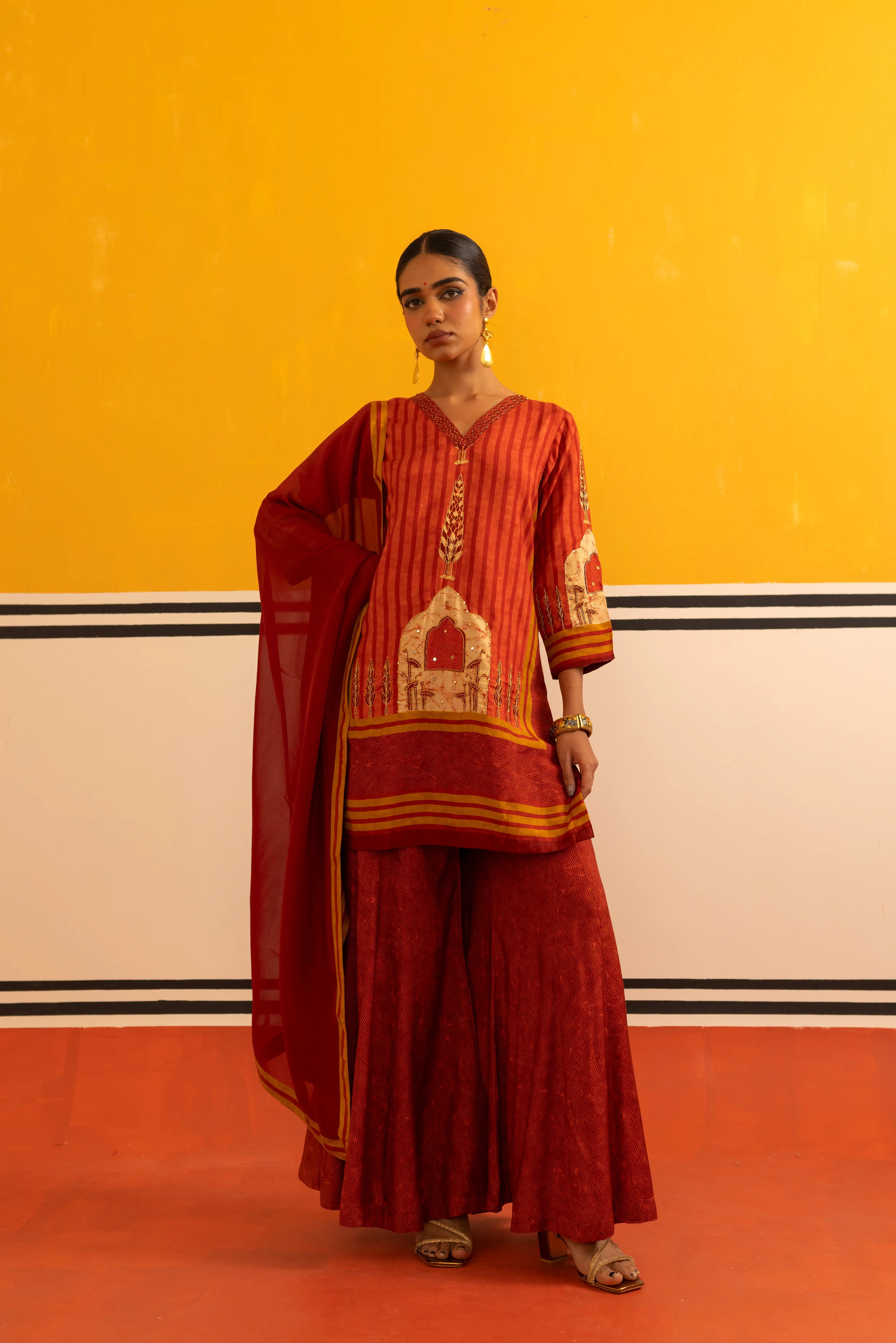 Rust Muslin Straight Suit Set