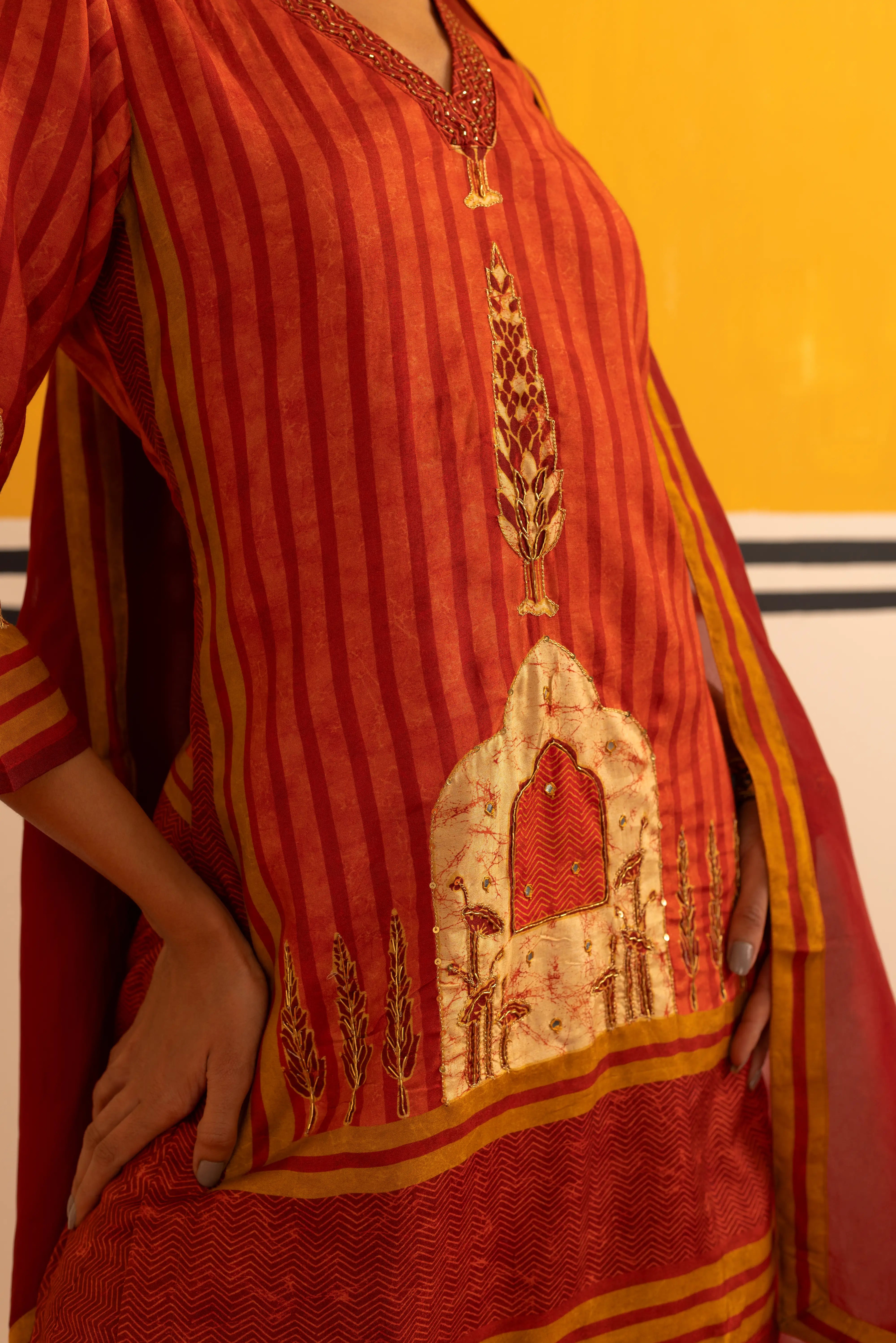 Rust Muslin Straight Suit Set