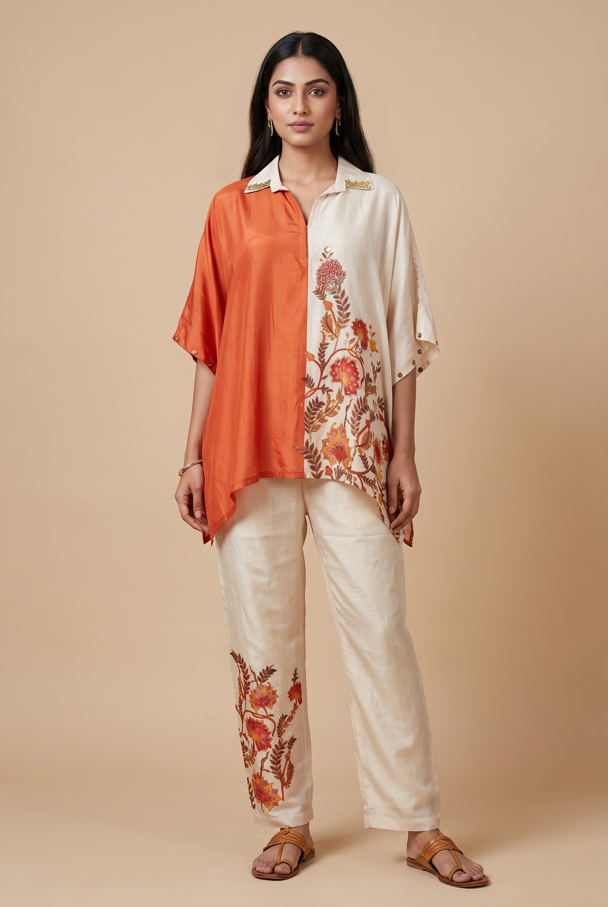 Orange Muslin Kaftan Co-ord Set