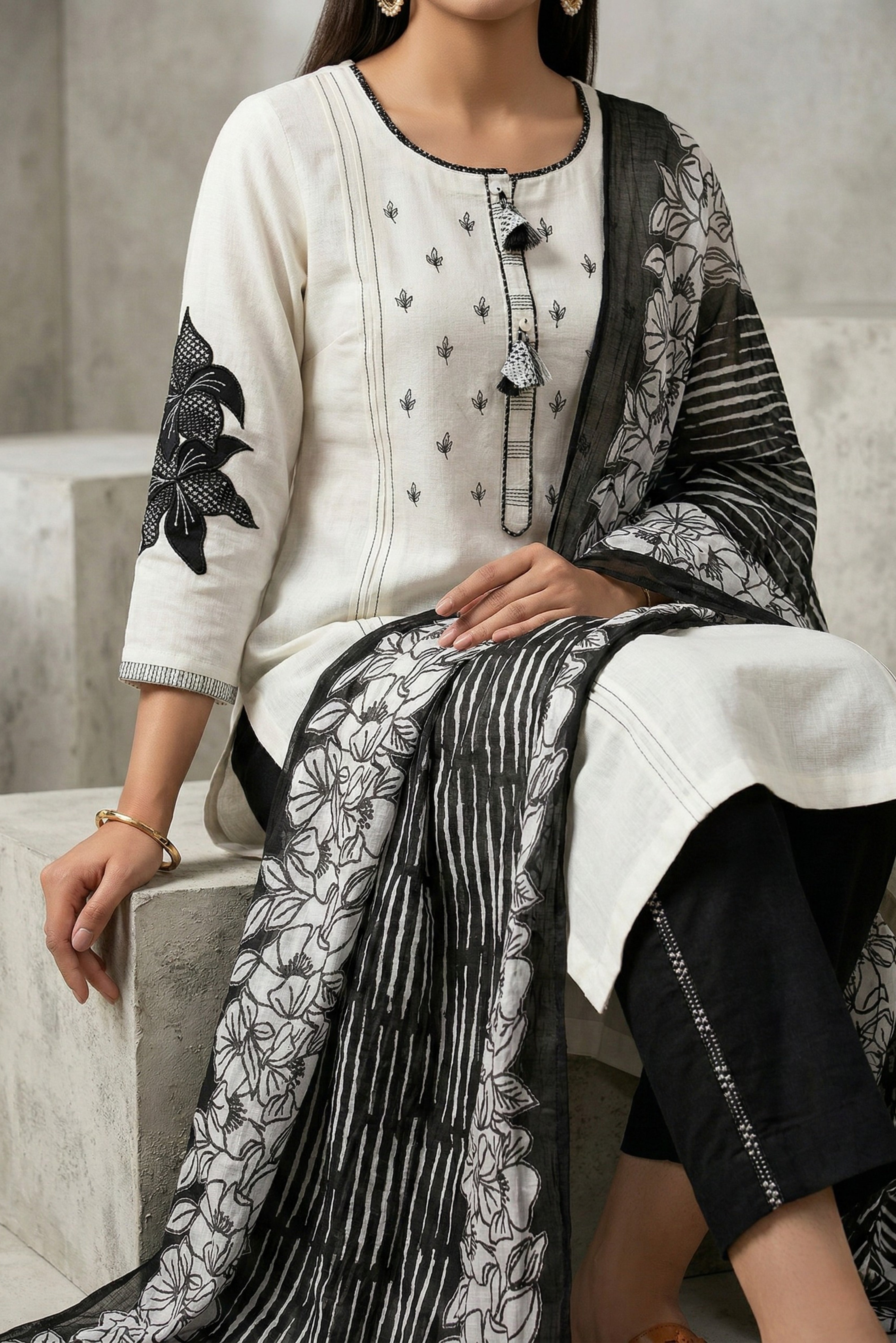 White Cotton Straight Suit Set