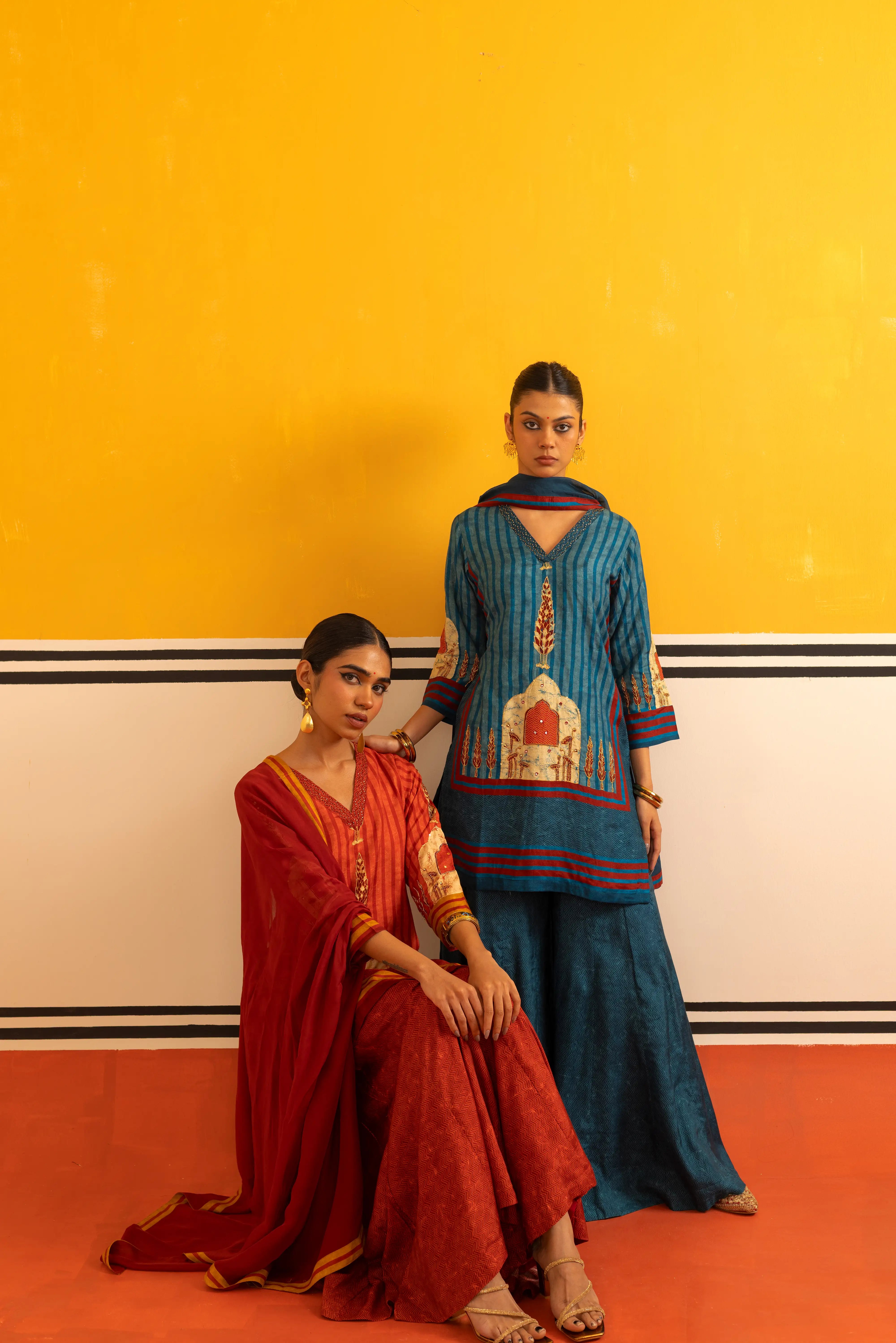 Blue Muslin Straight Suit Set