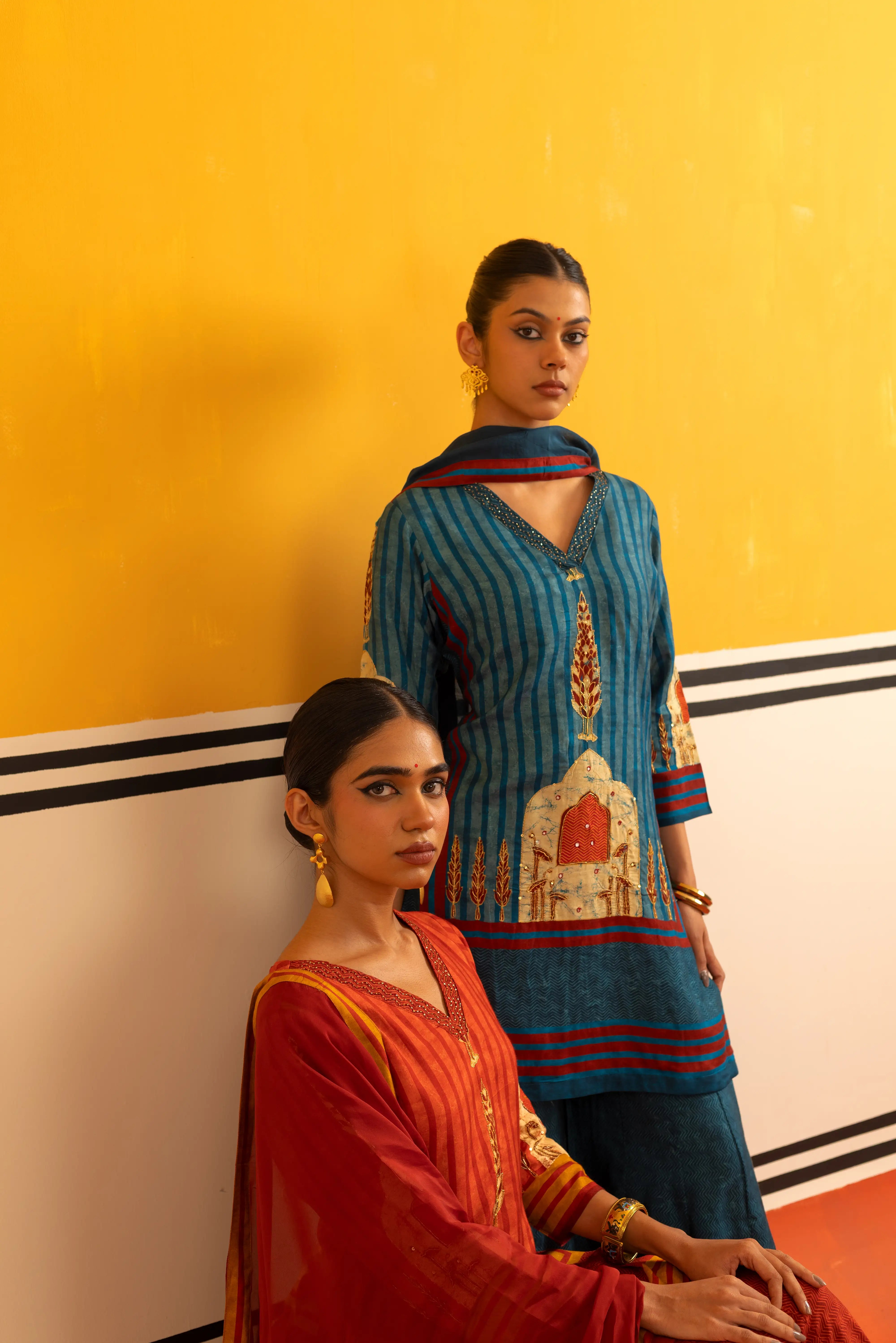 Blue Muslin Straight Suit Set