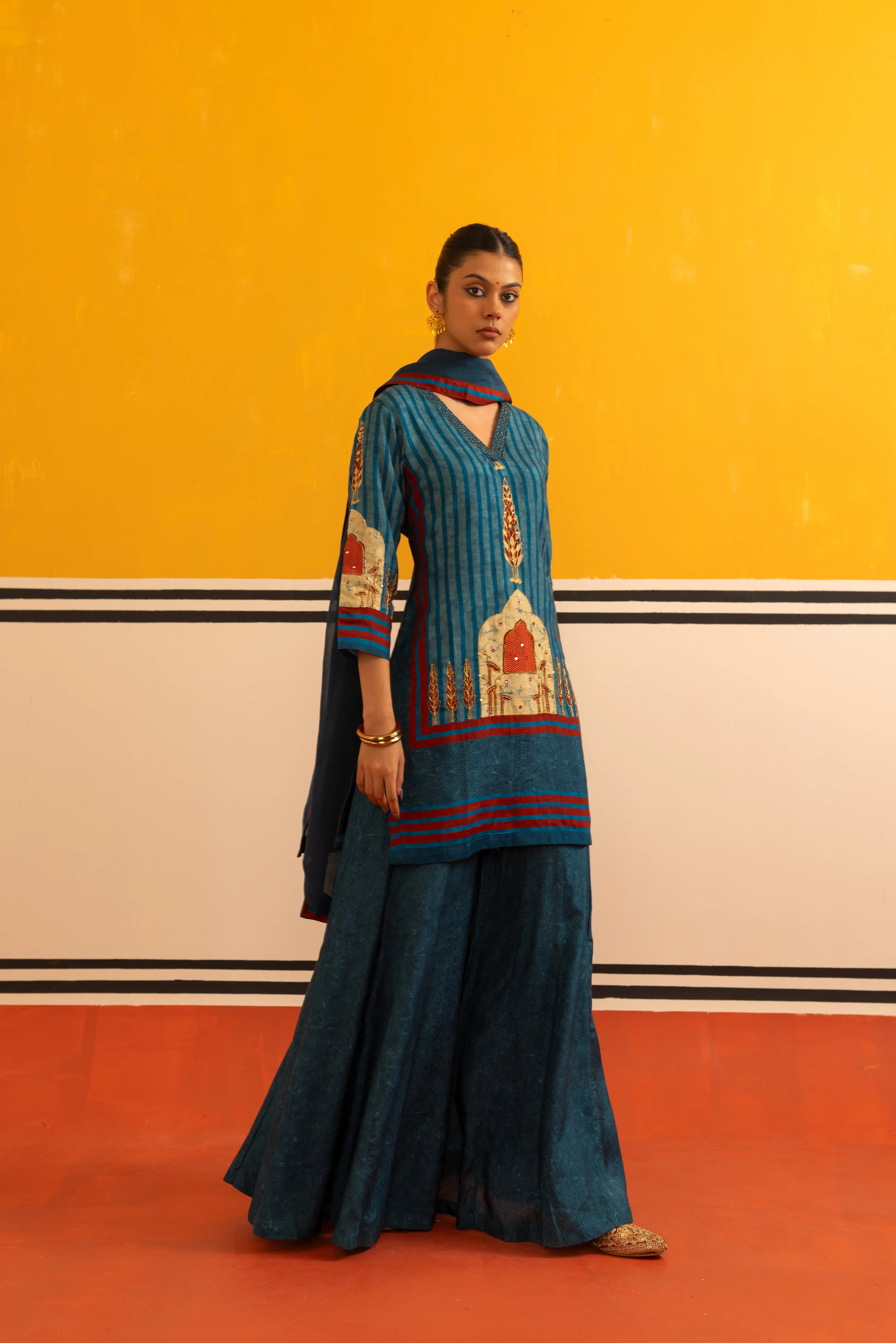 Blue Muslin Straight Suit Set