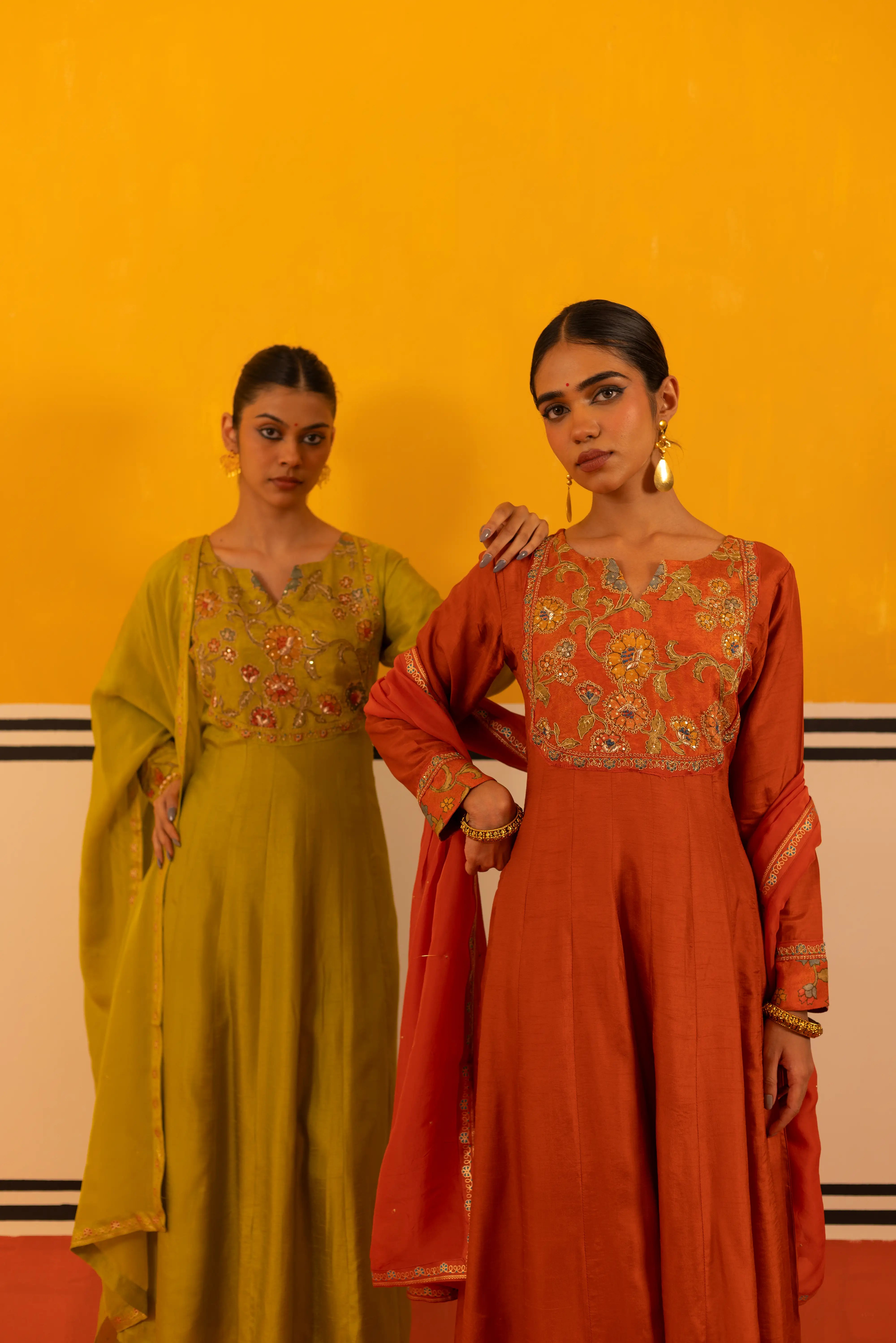 Rust Silk Flared Suit Set