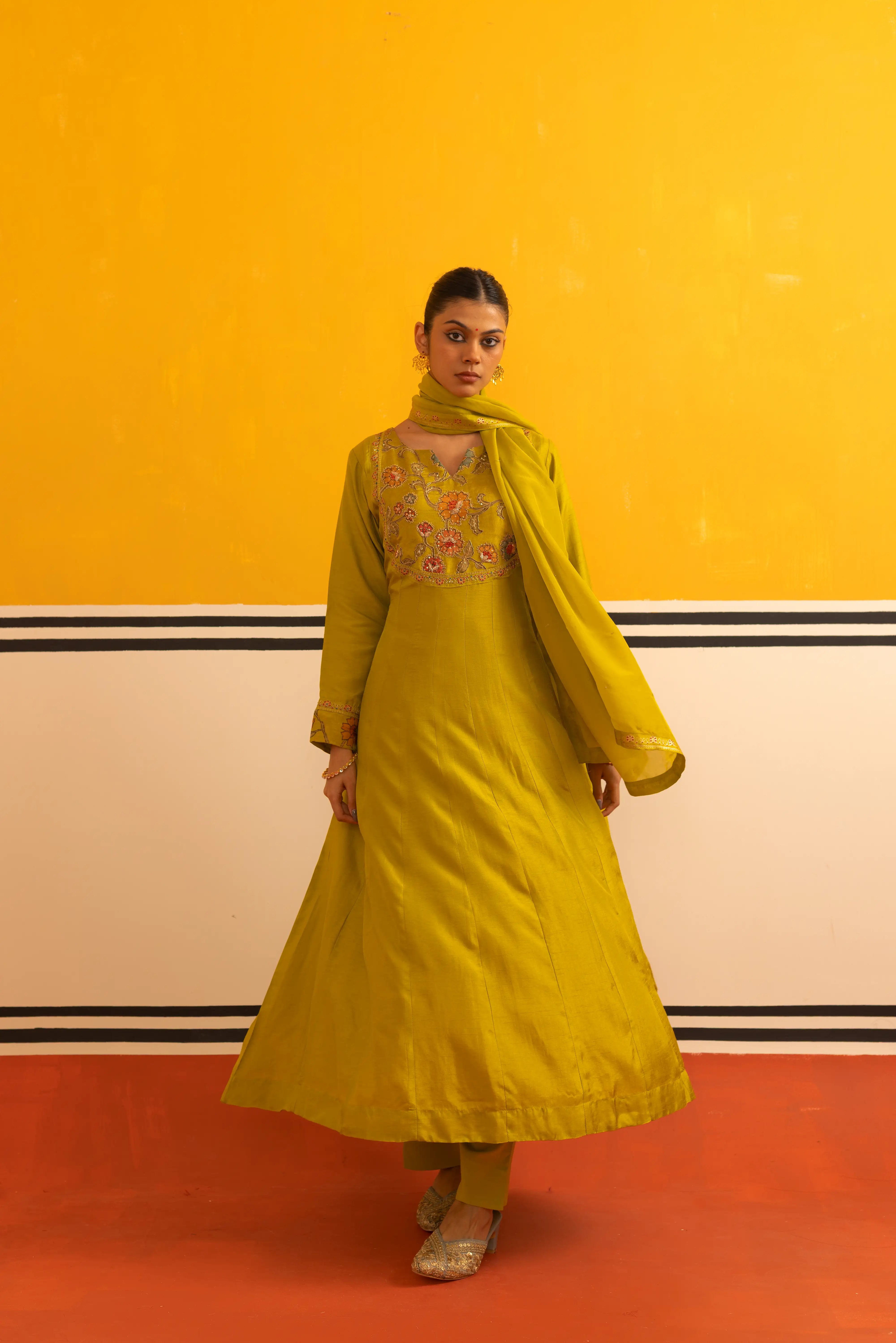 Radiant Lemon Silk Flared Suit Set