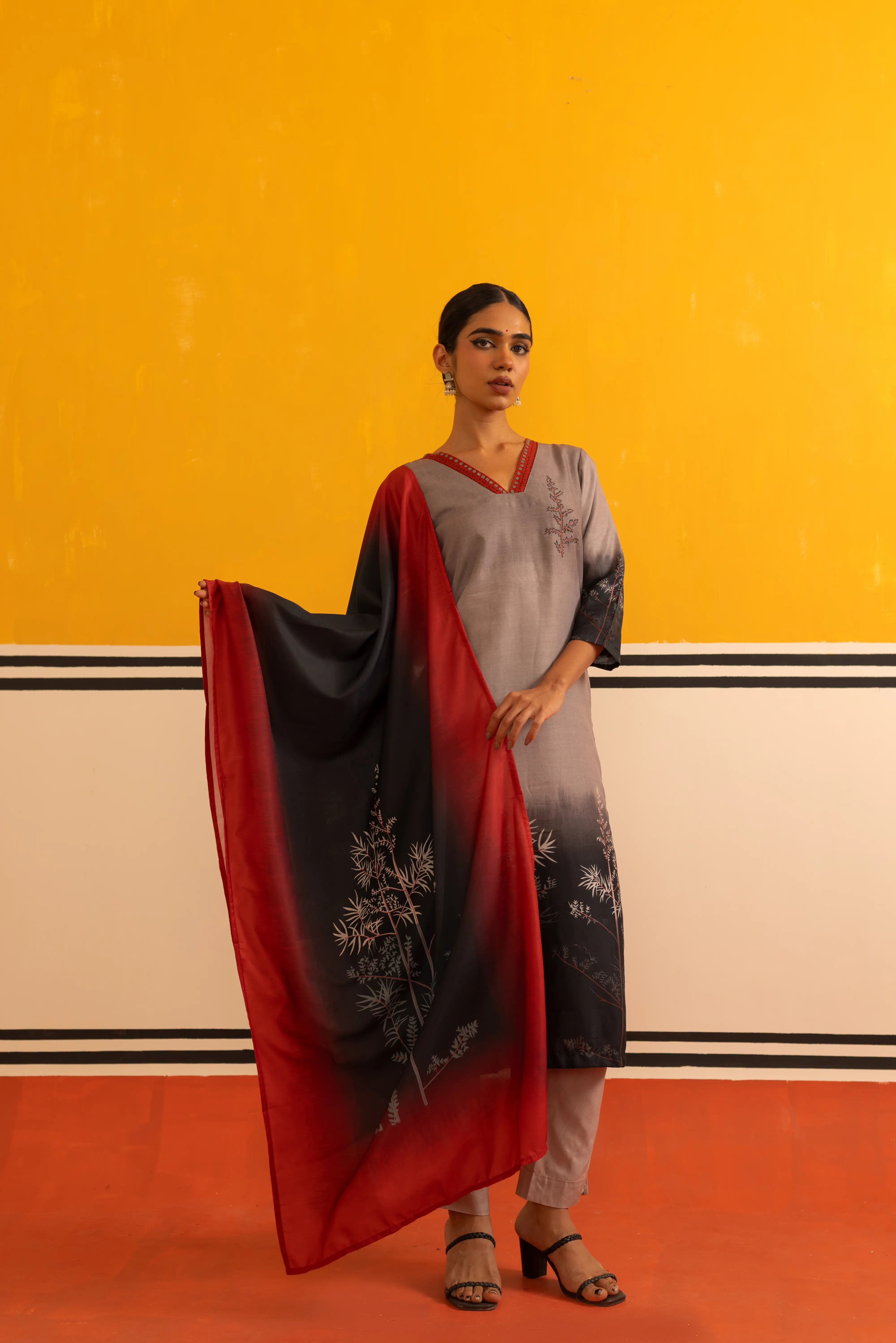 Black Muslin Straight Suit Set