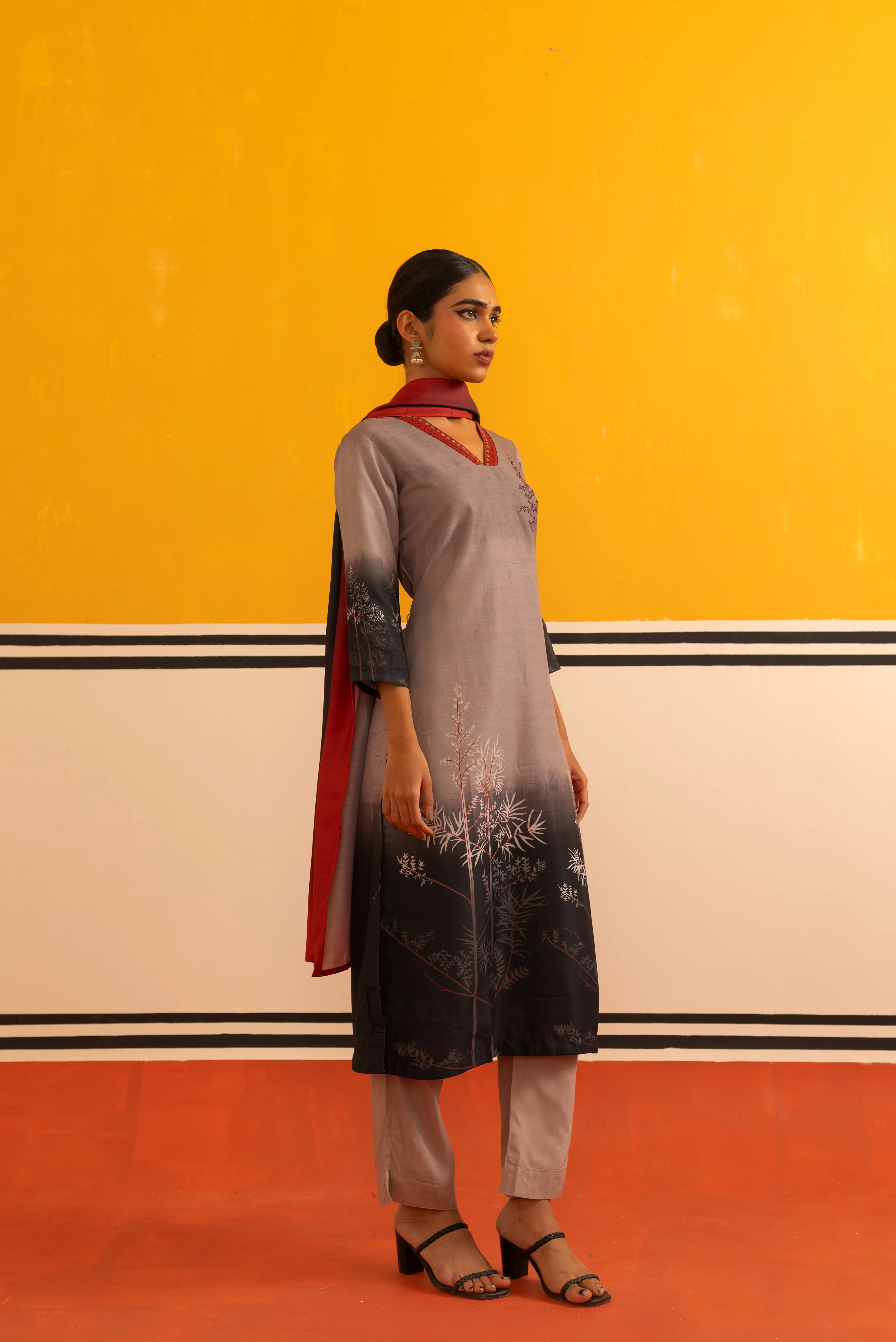 Black Muslin Straight Suit Set