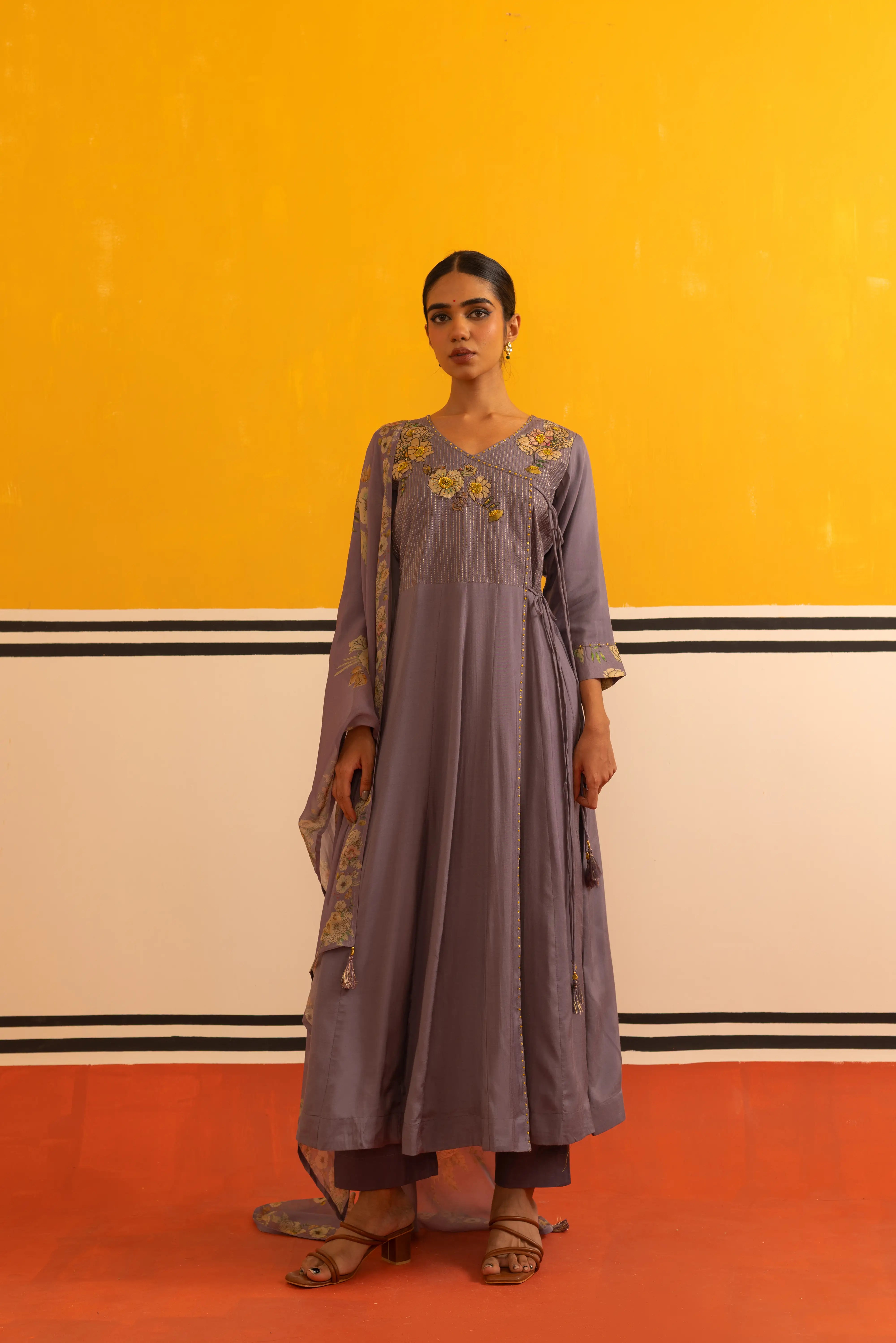 Lilac Linen Flared Suit Set