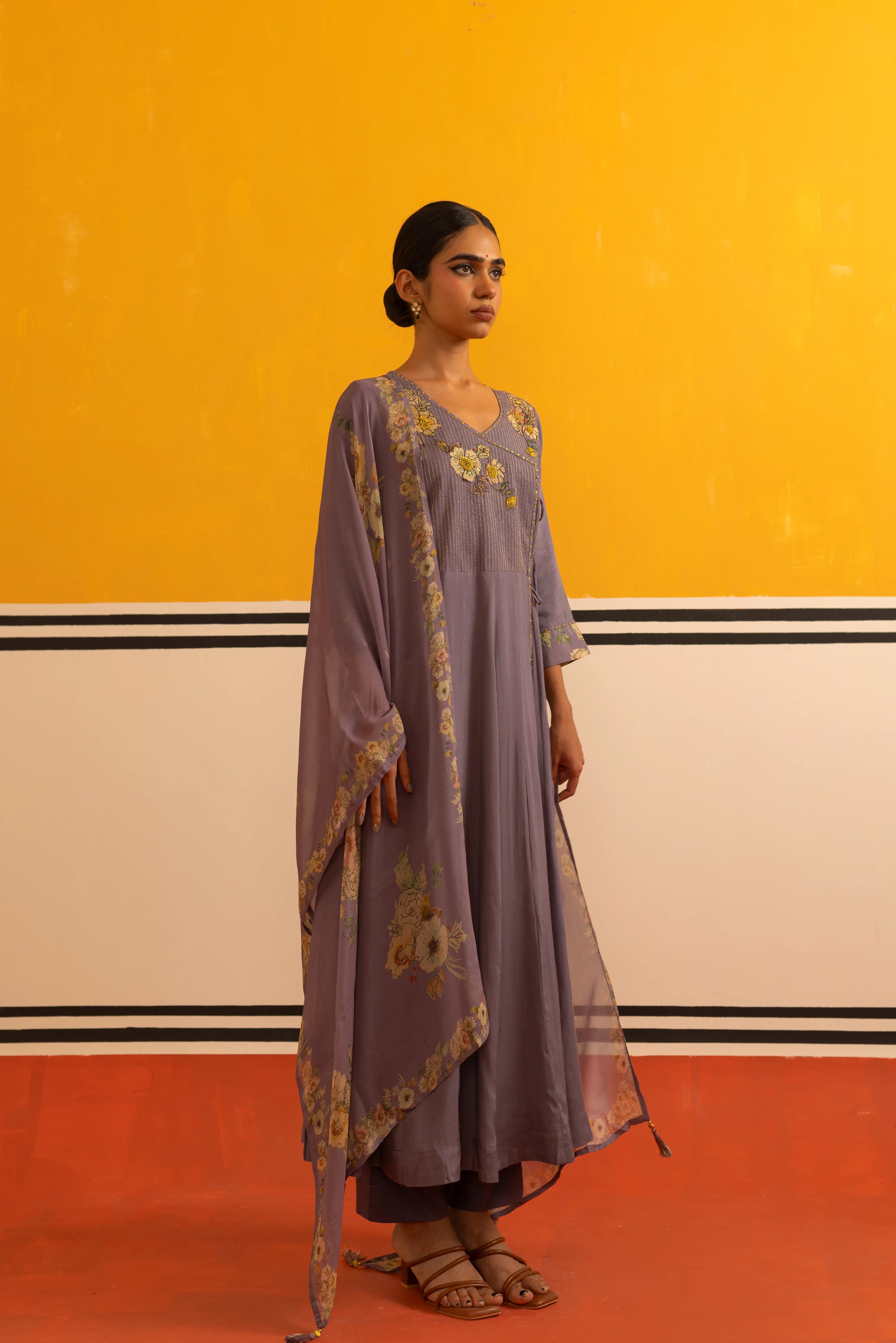 Lilac Linen Flared Suit Set