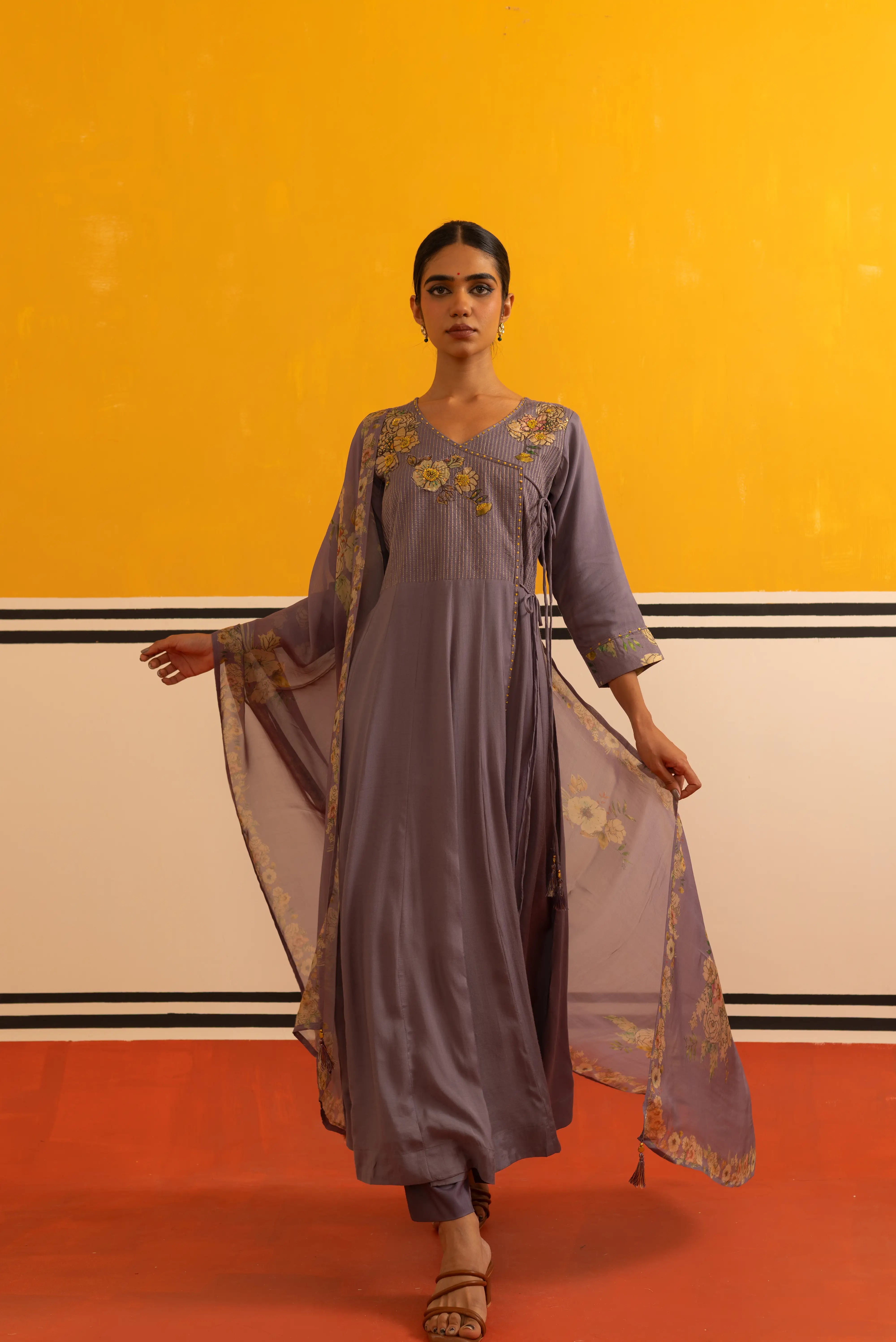 Lilac Linen Flared Suit Set