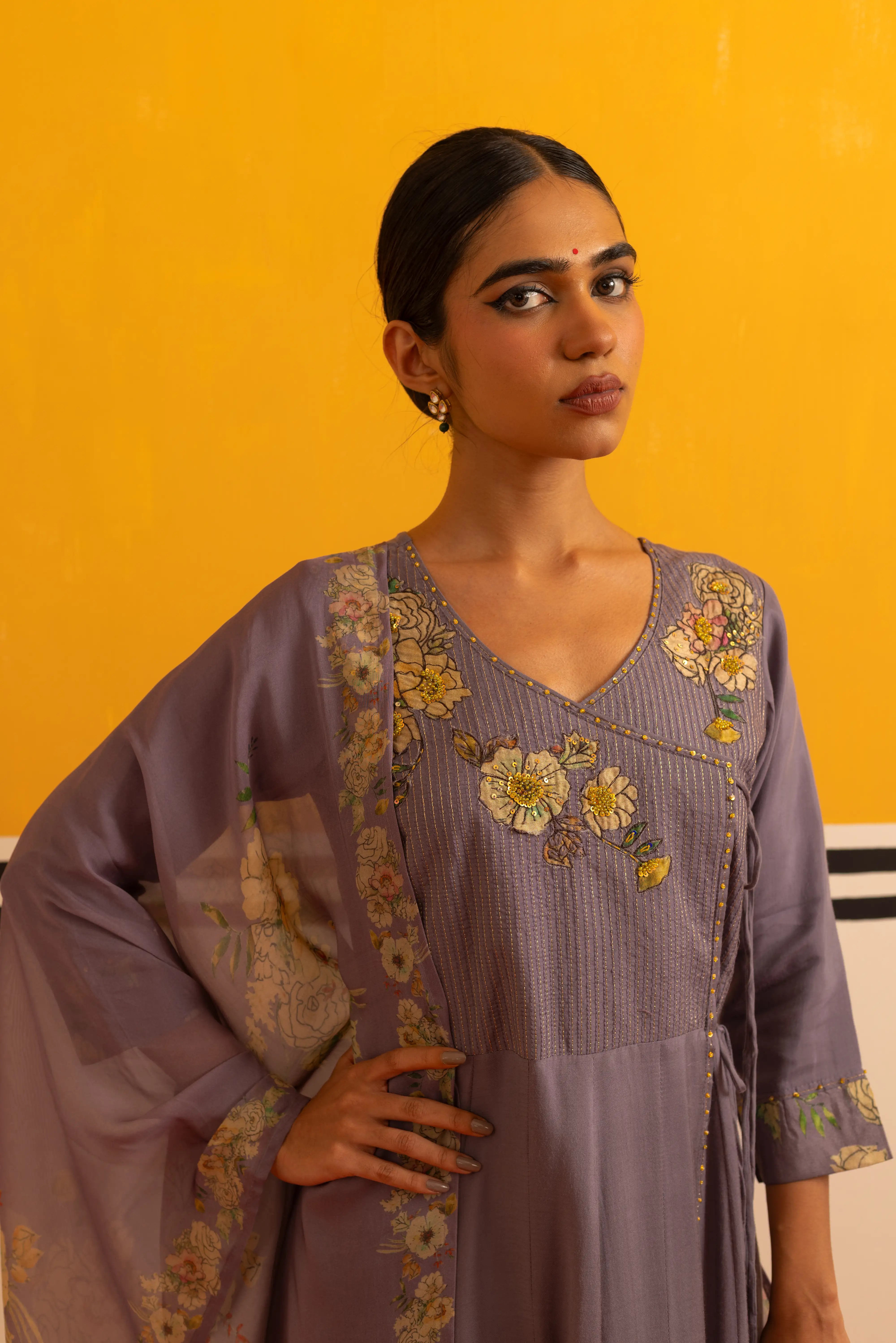 Lilac Linen Flared Suit Set