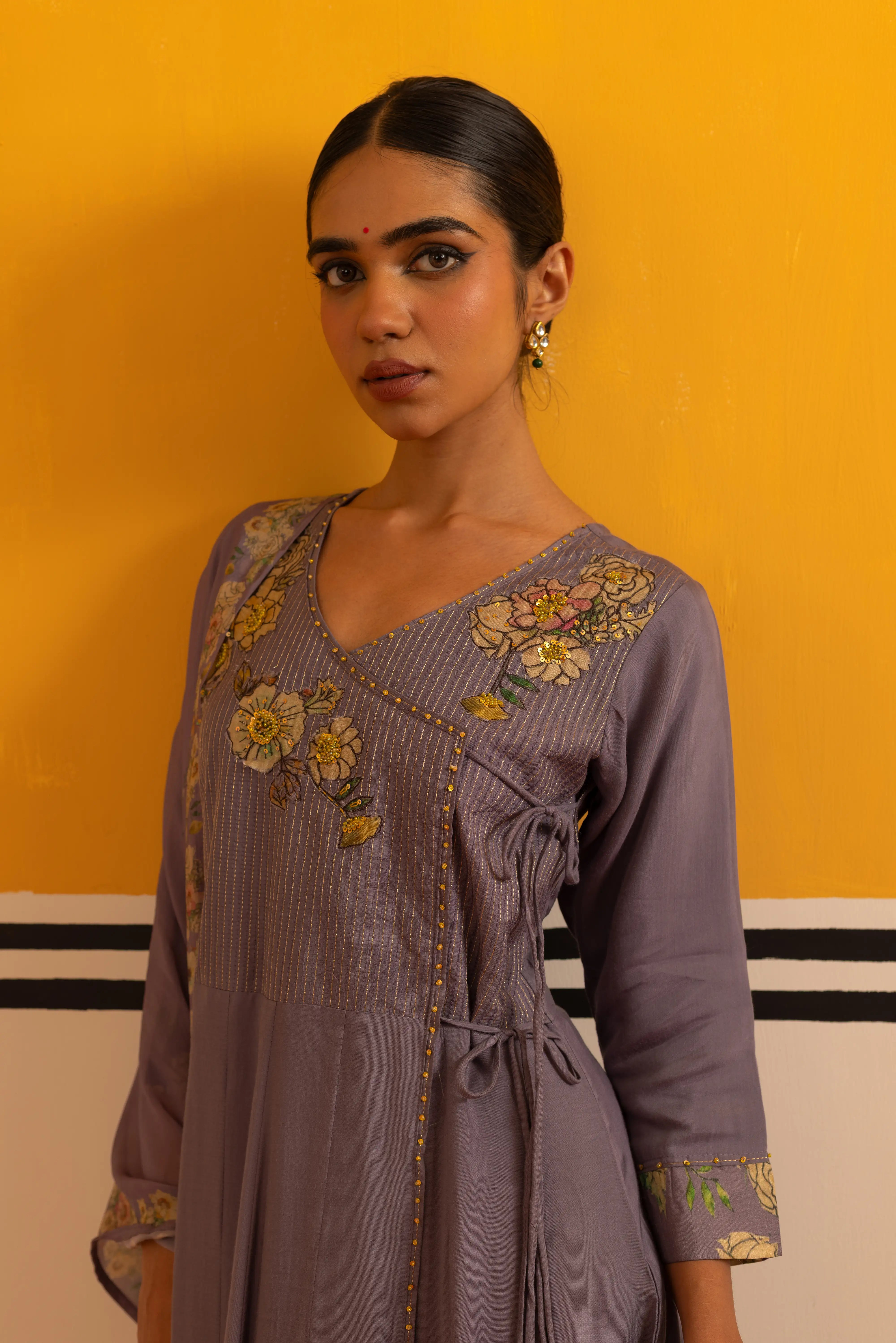 Lilac Linen Flared Suit Set