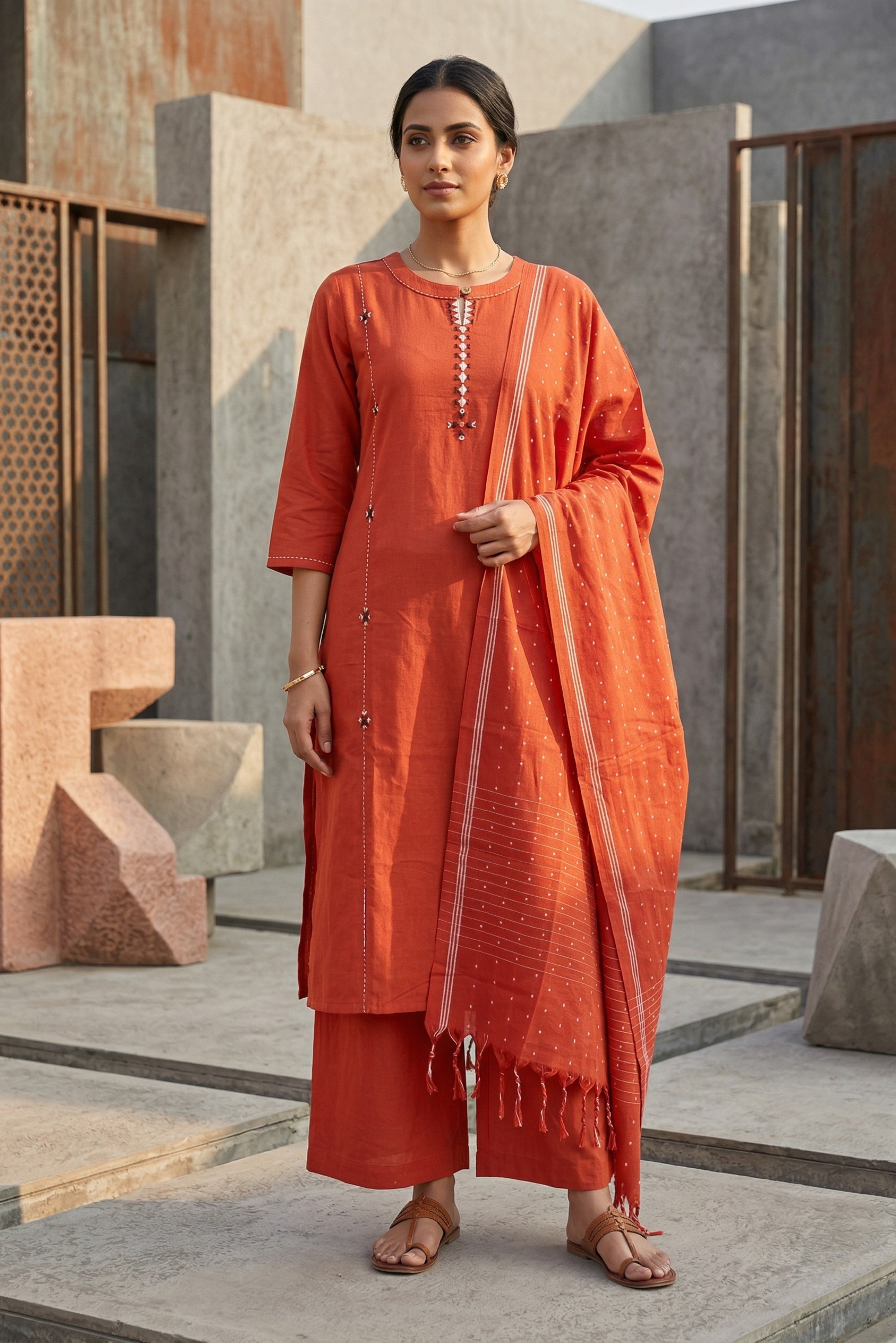 Rust Straight Cotton Salwar Suit