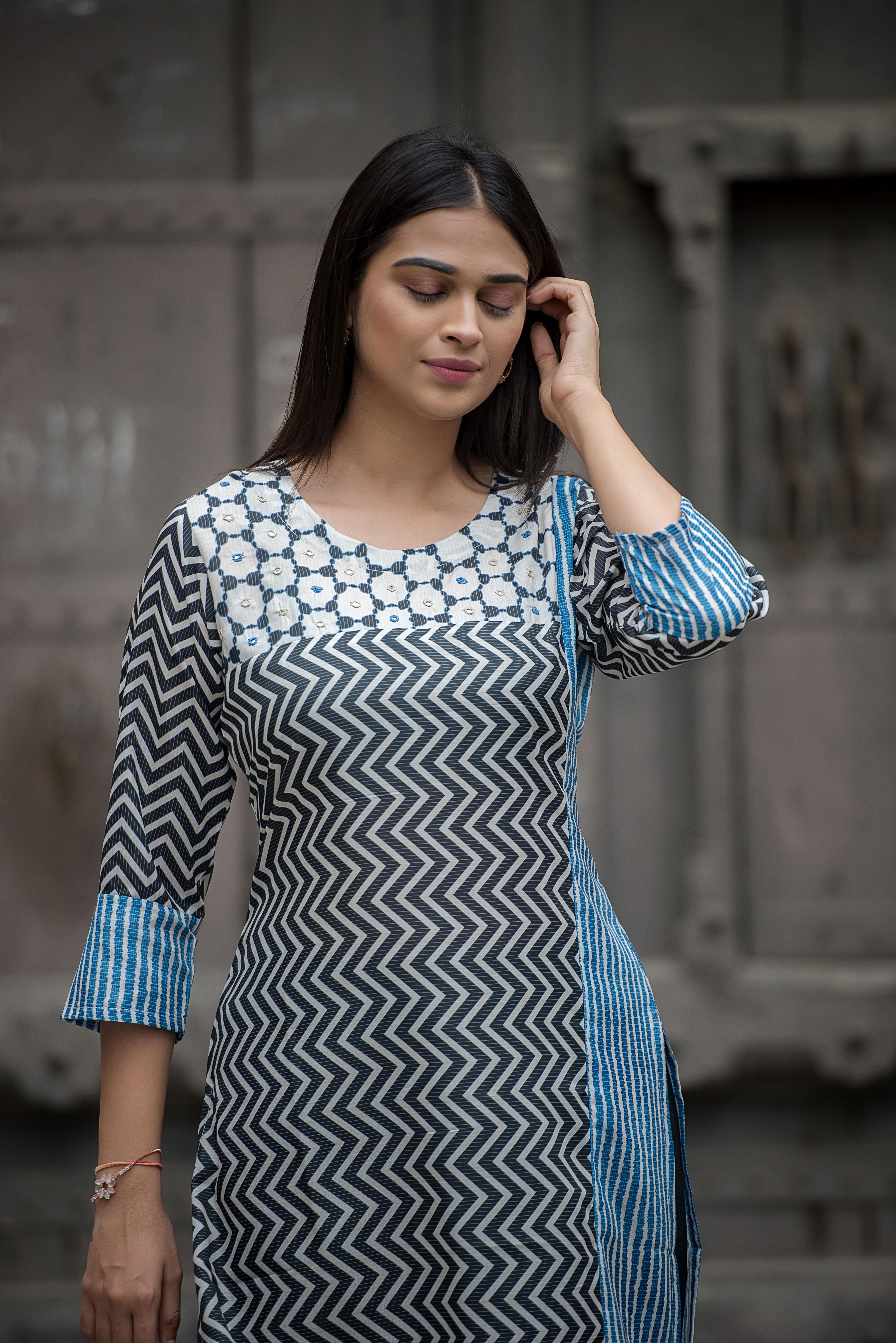 Elegant Blue Kurti with Handwork Charm