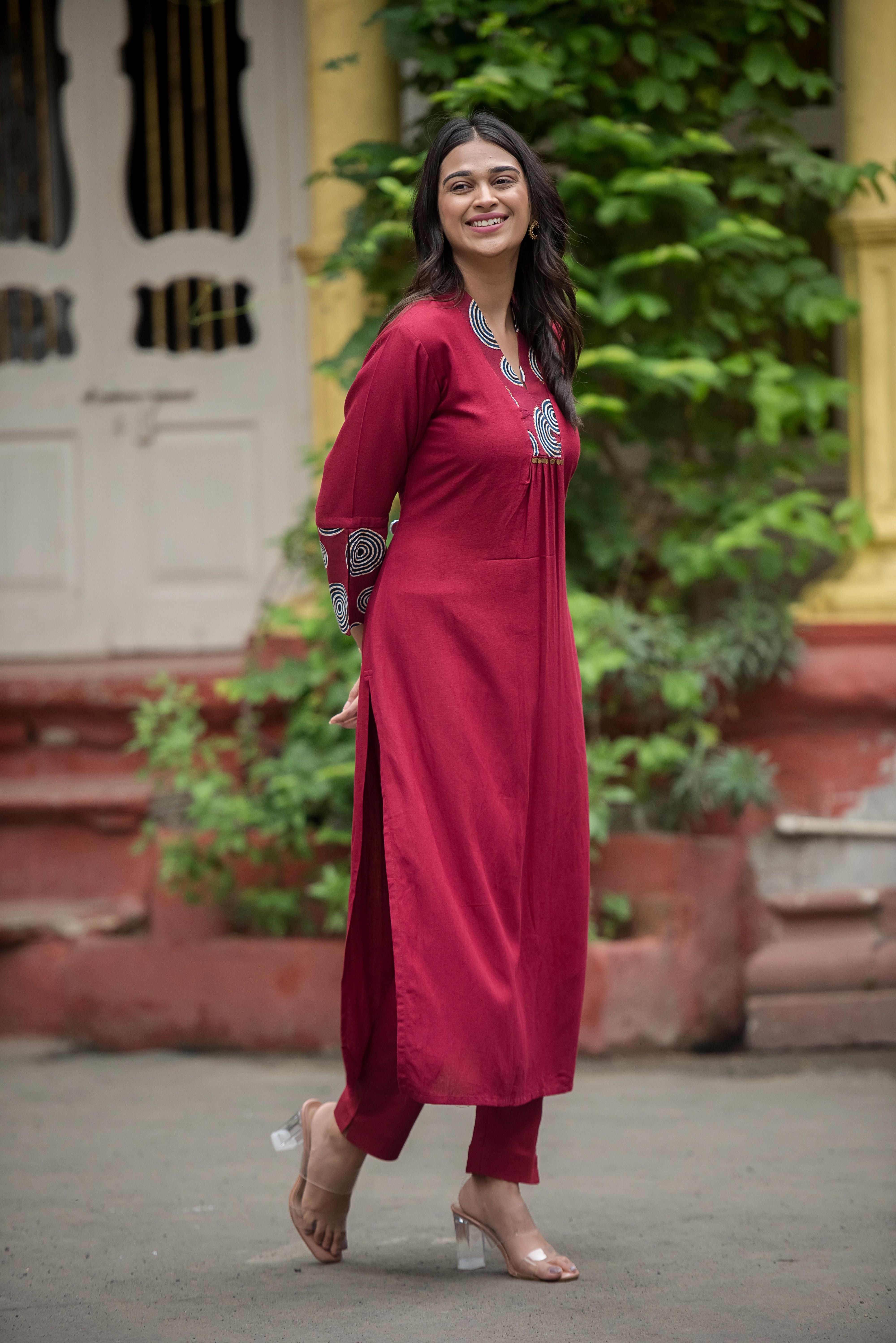 Maroon Straight Kurti – Effortless Elegance