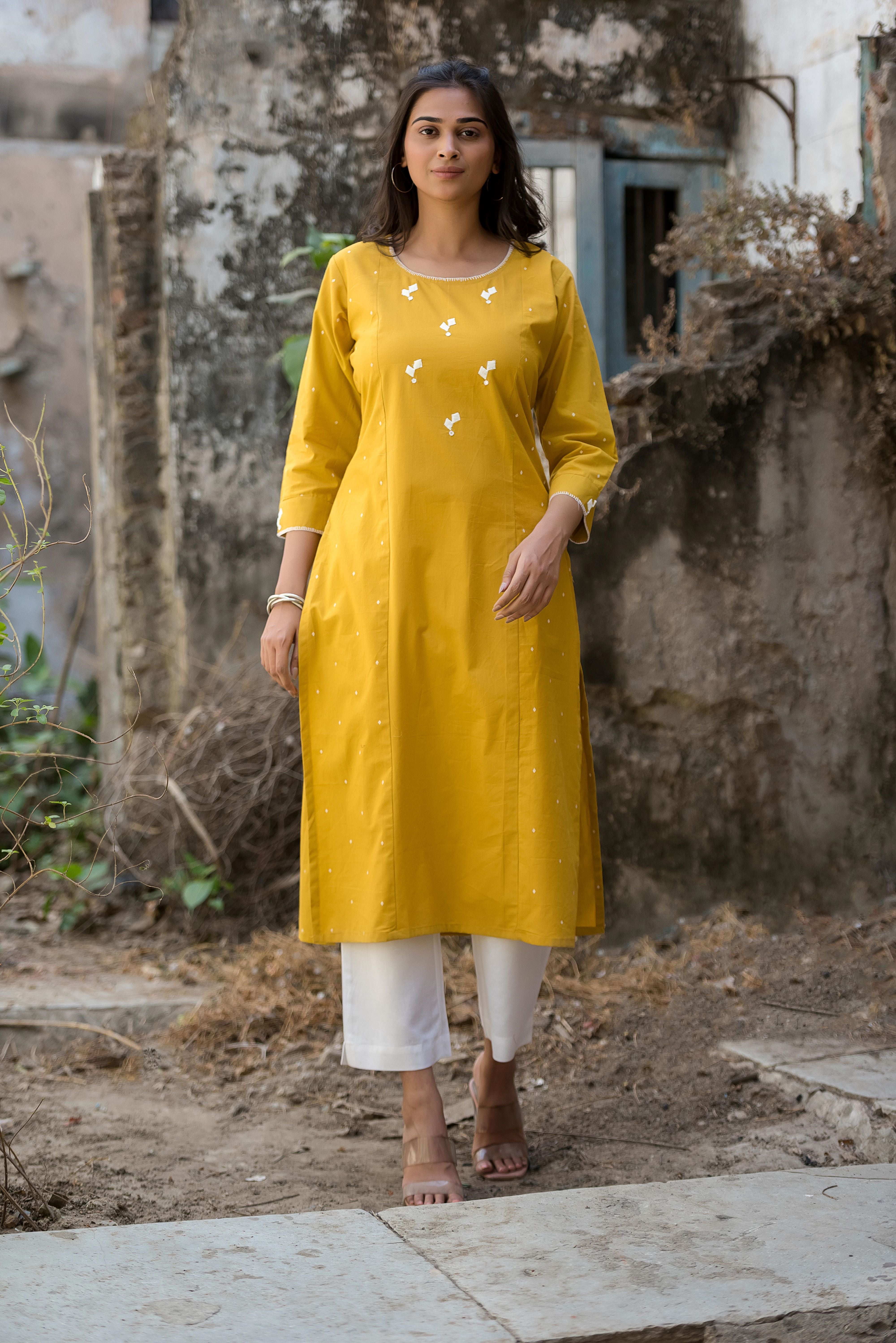 Mustard Yellow Soft Cotton Kurti