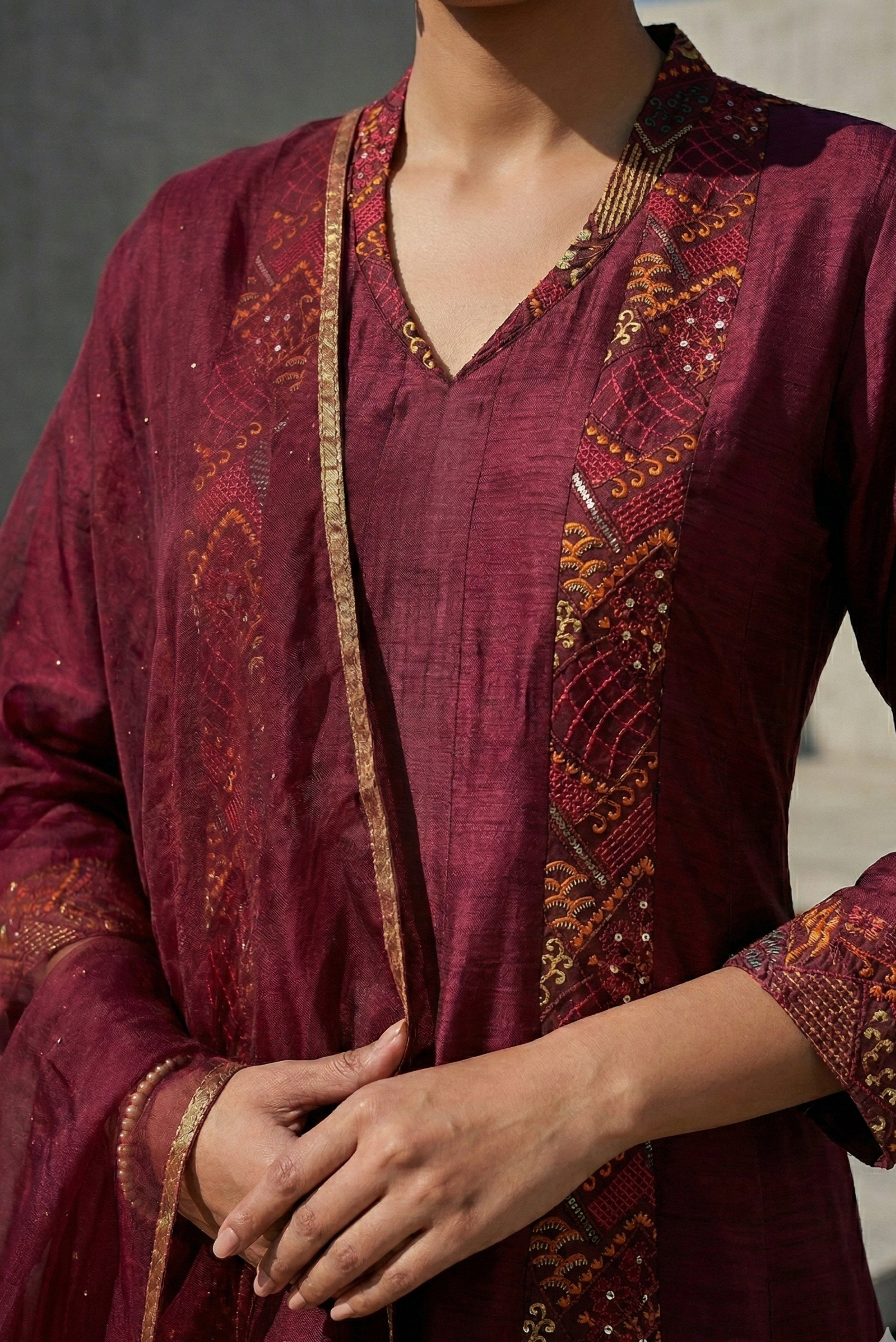 Magenta Anarkali Silk Suit Set