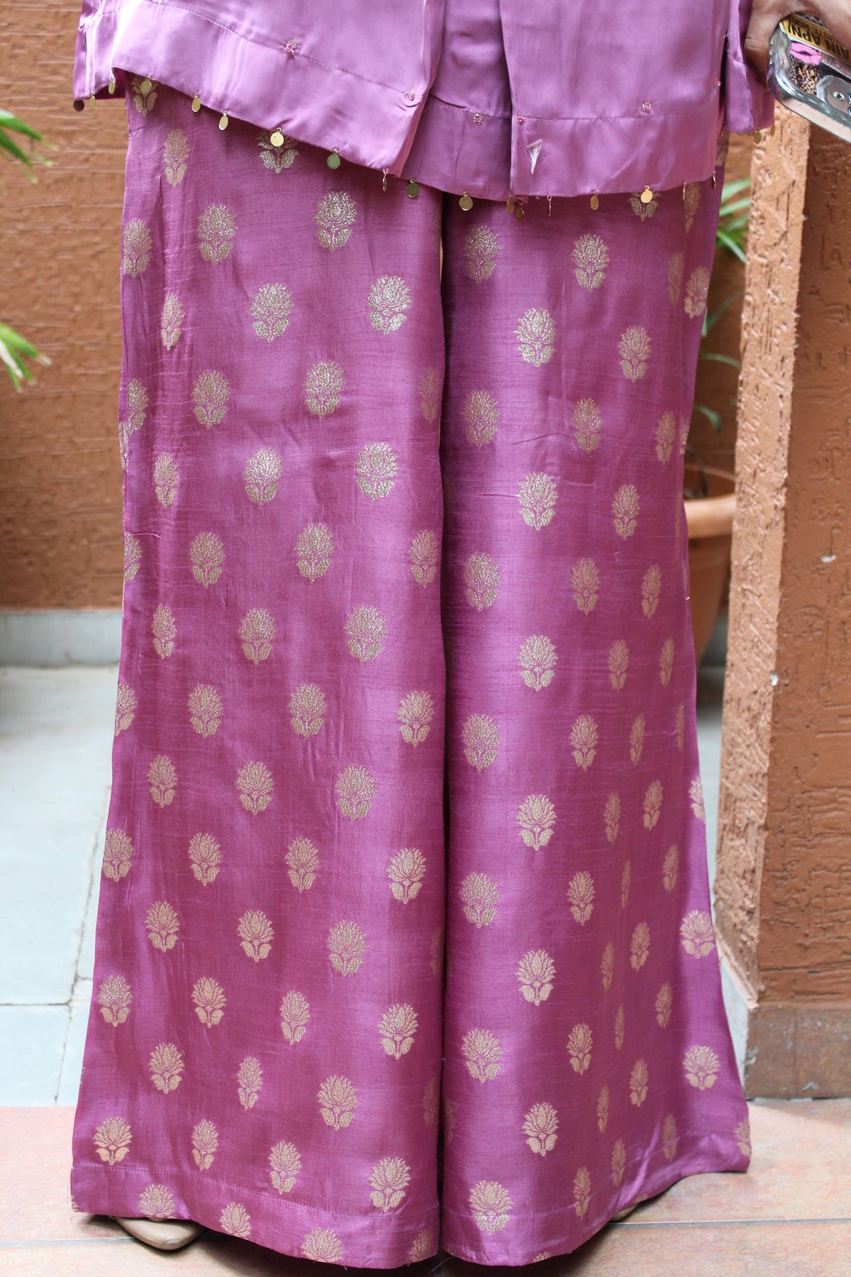 Lilac Festive Silk Short Top and Bottom Set