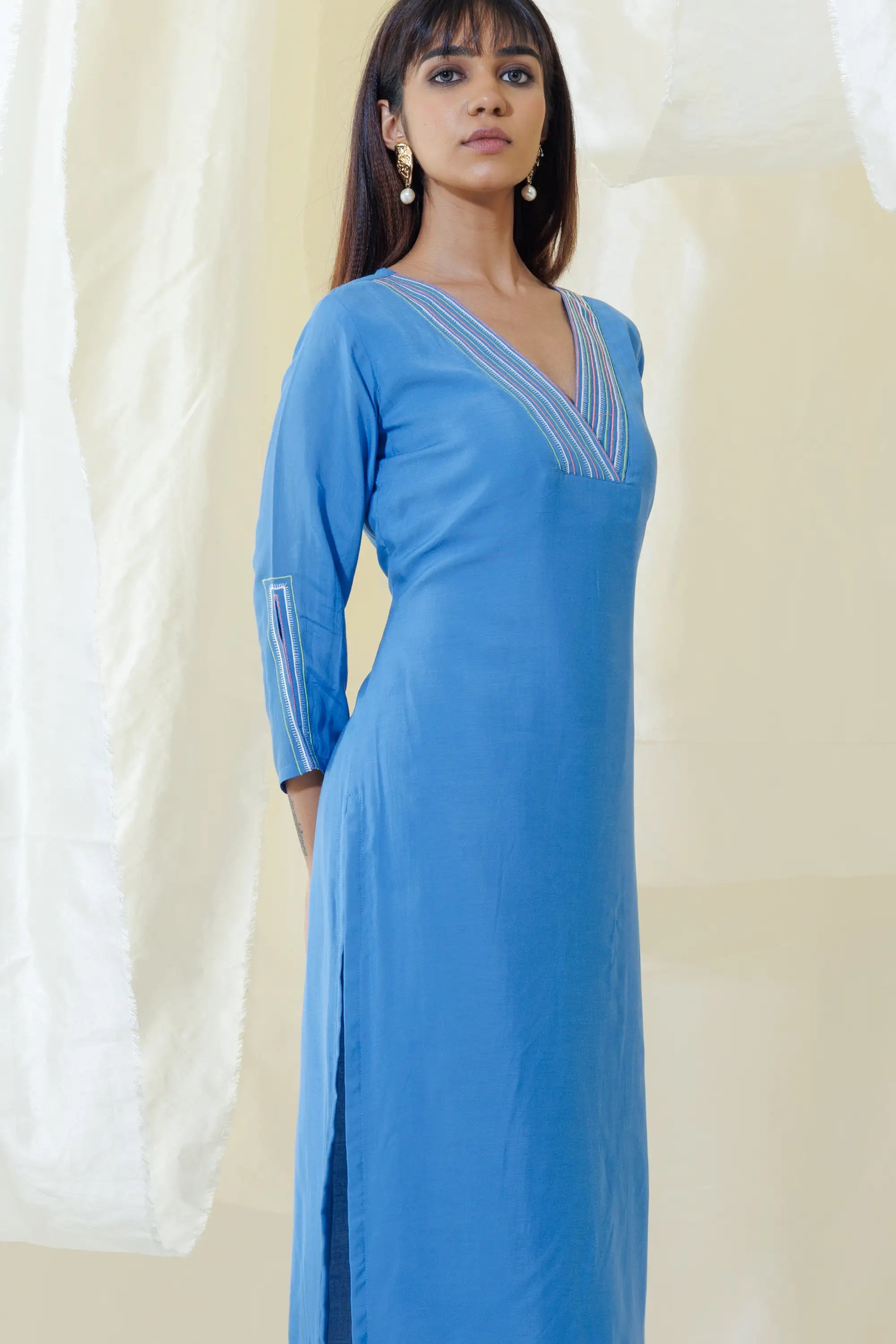 Blue Straight Fit Kurta Set