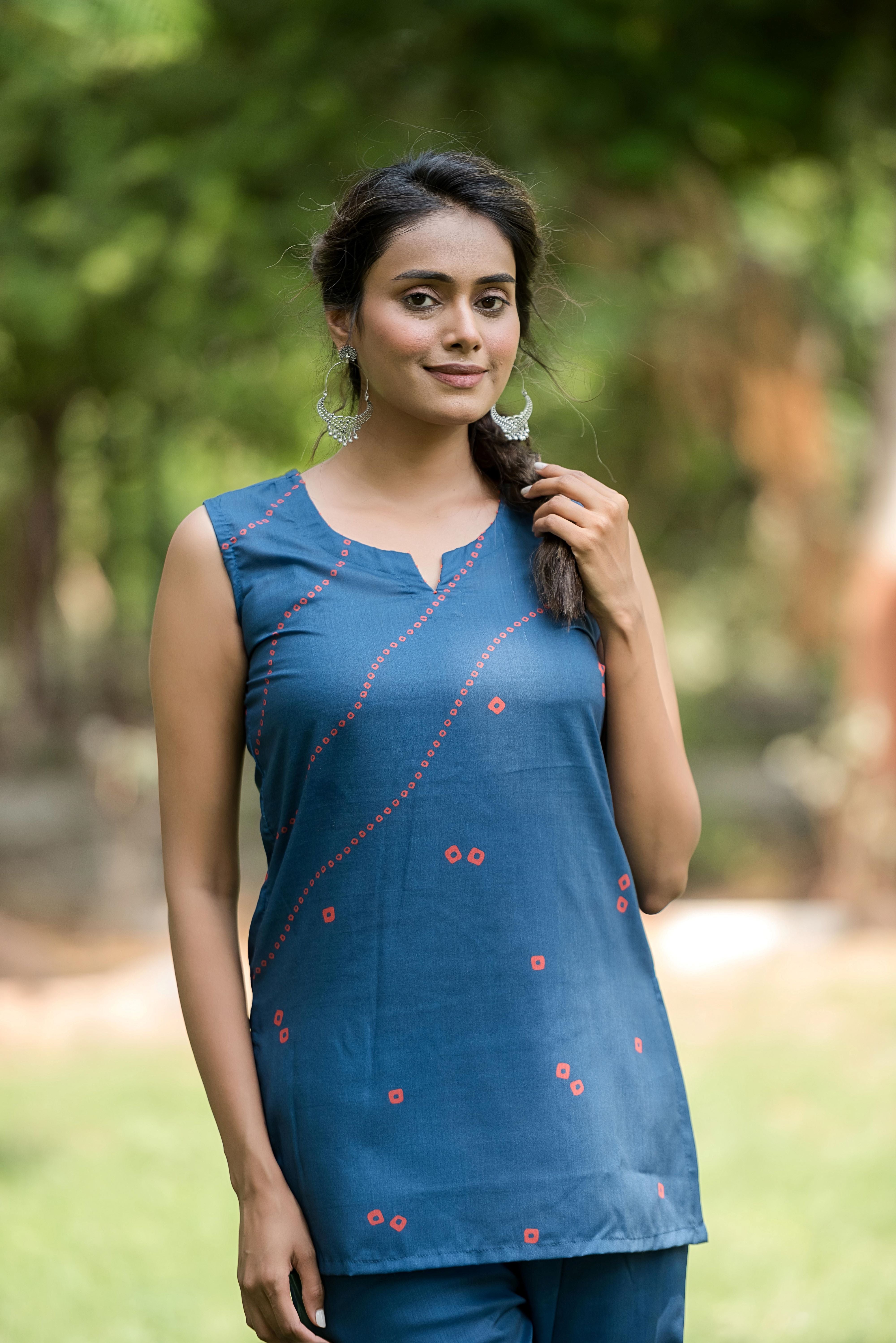 Blue Viscose Straight Kurta Set