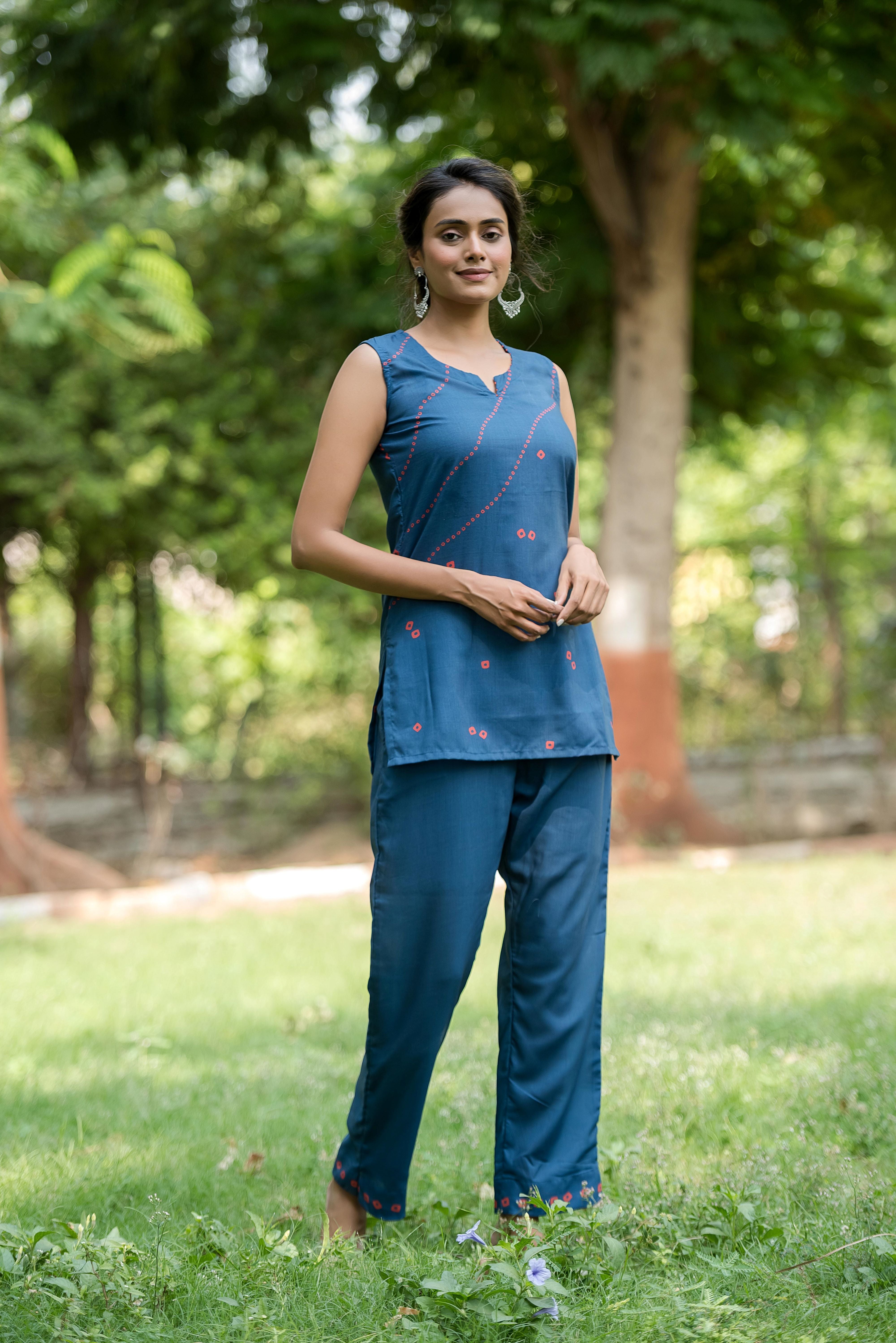 Blue Viscose Straight Kurta Set
