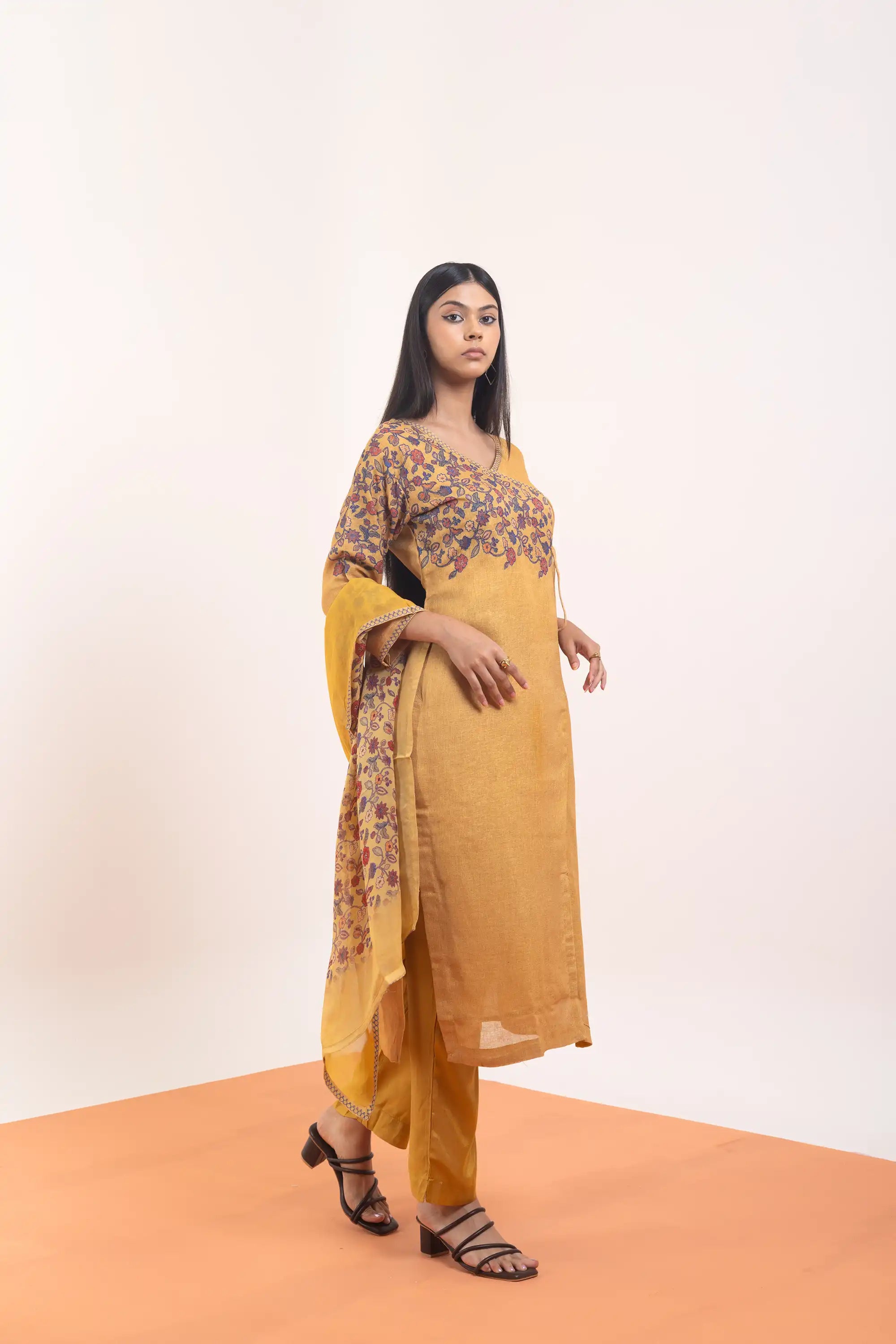 PAYAL Linen Jute Kurta Suit Set with Angrakha Design