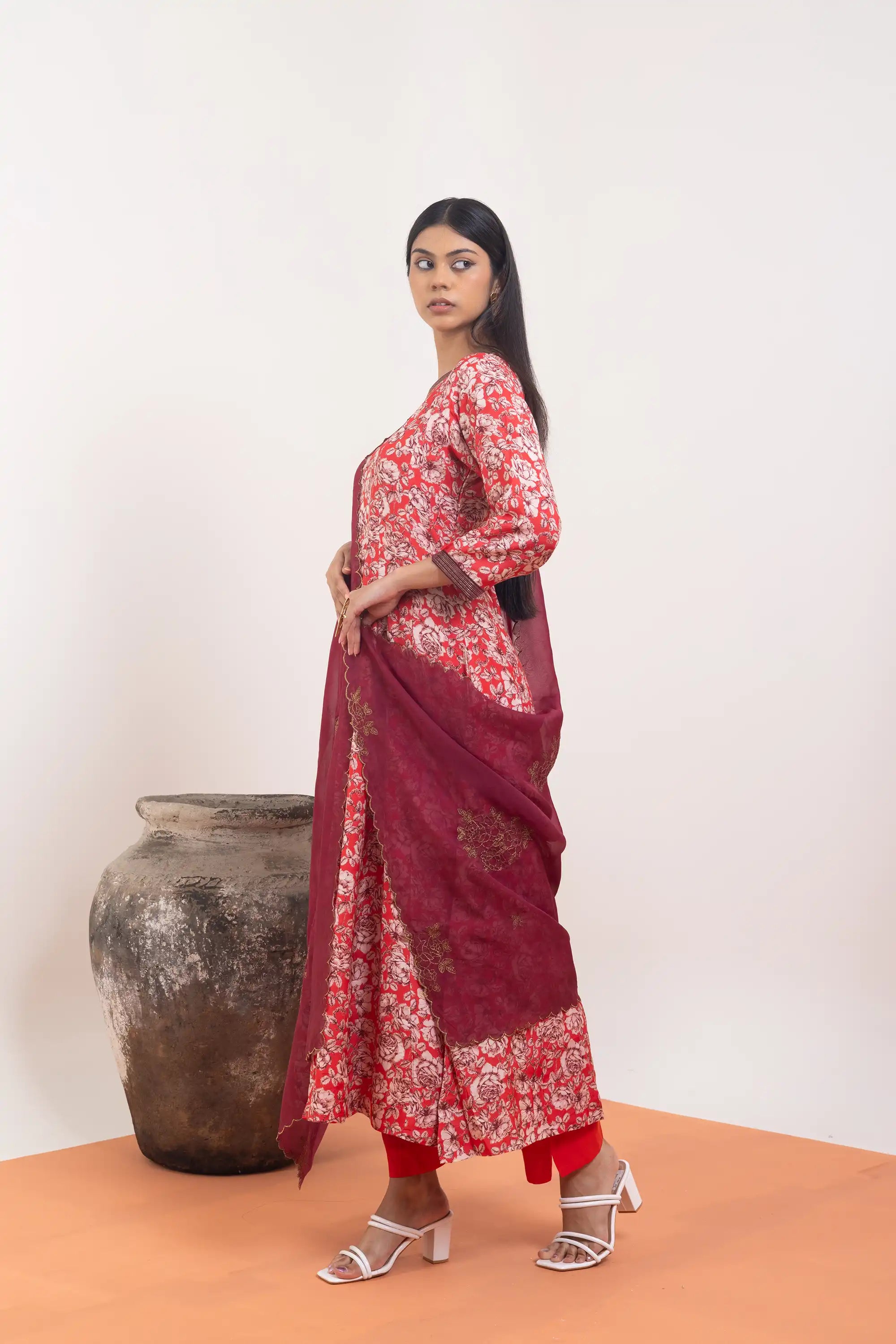 PAYAL Red Kalidar Suit Set for everyday