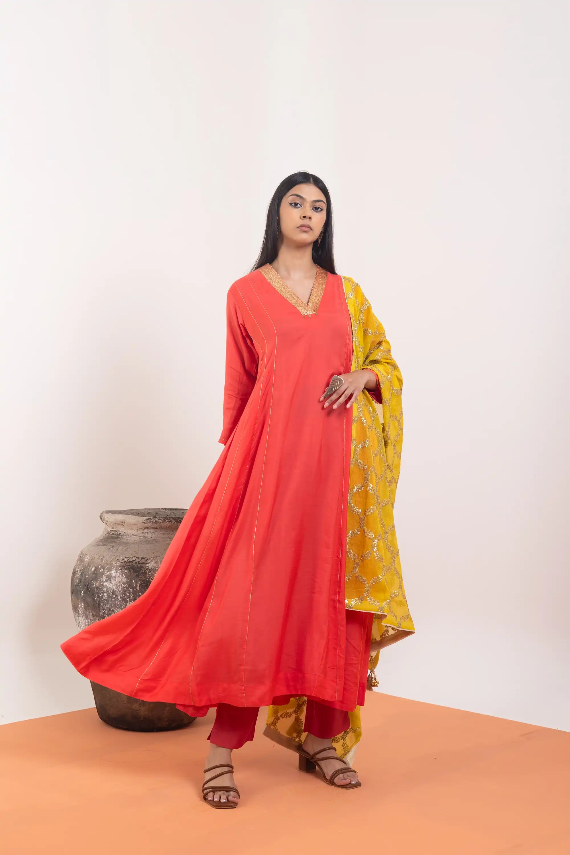 PAYAL Peach Kalidar Suit Set with