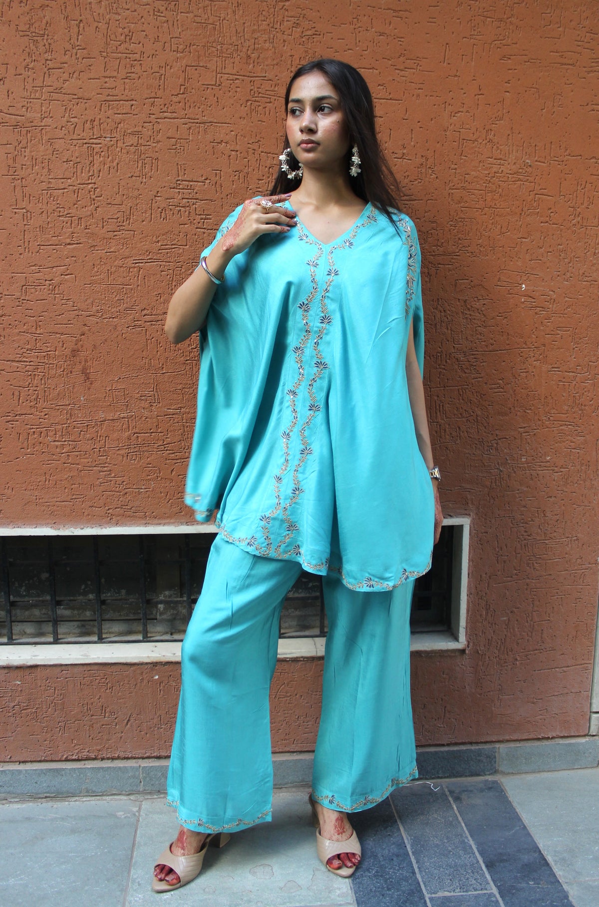 Aqua Silk Two-Piece Festive Set