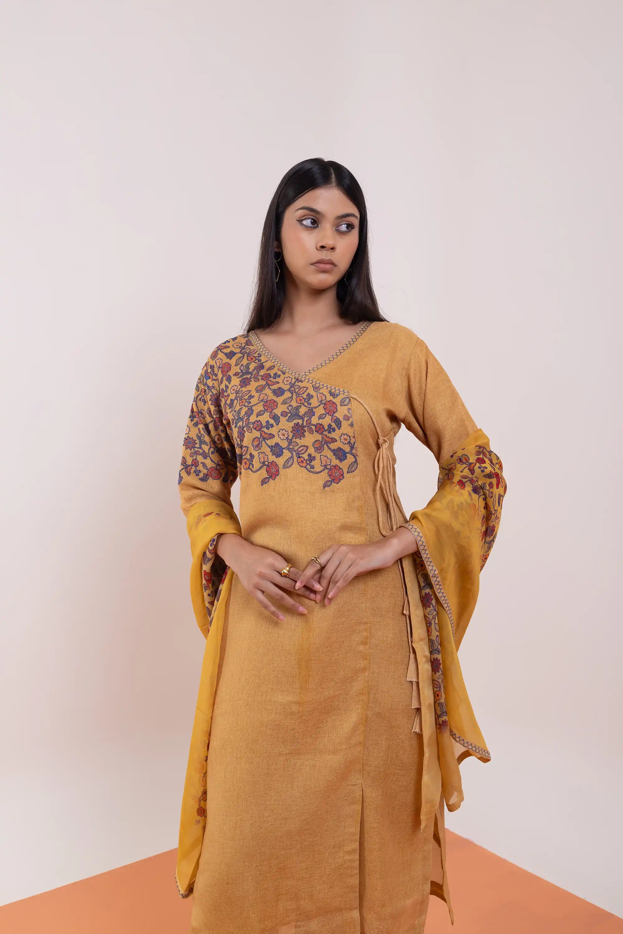 PAYAL Linen Jute Kurta Suit Set with Angrakha Design