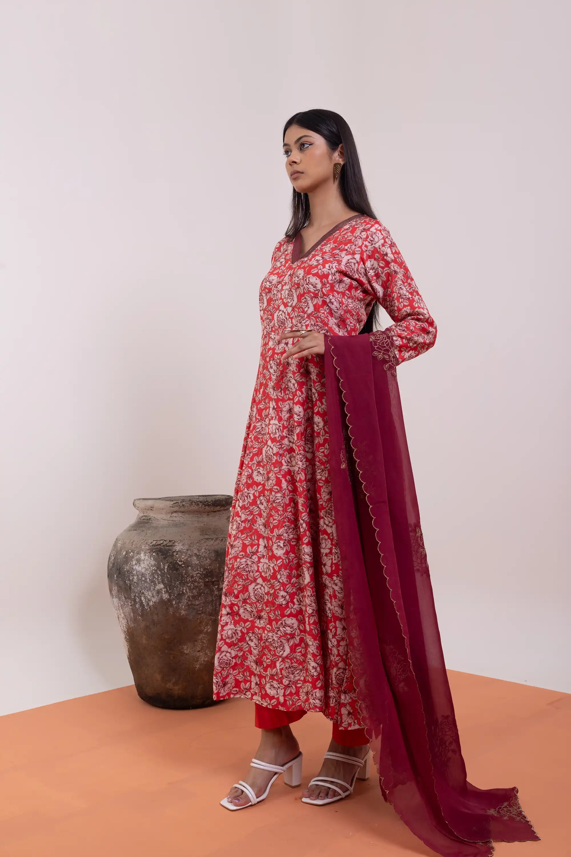 PAYAL Red Kalidar Suit Set for everyday
