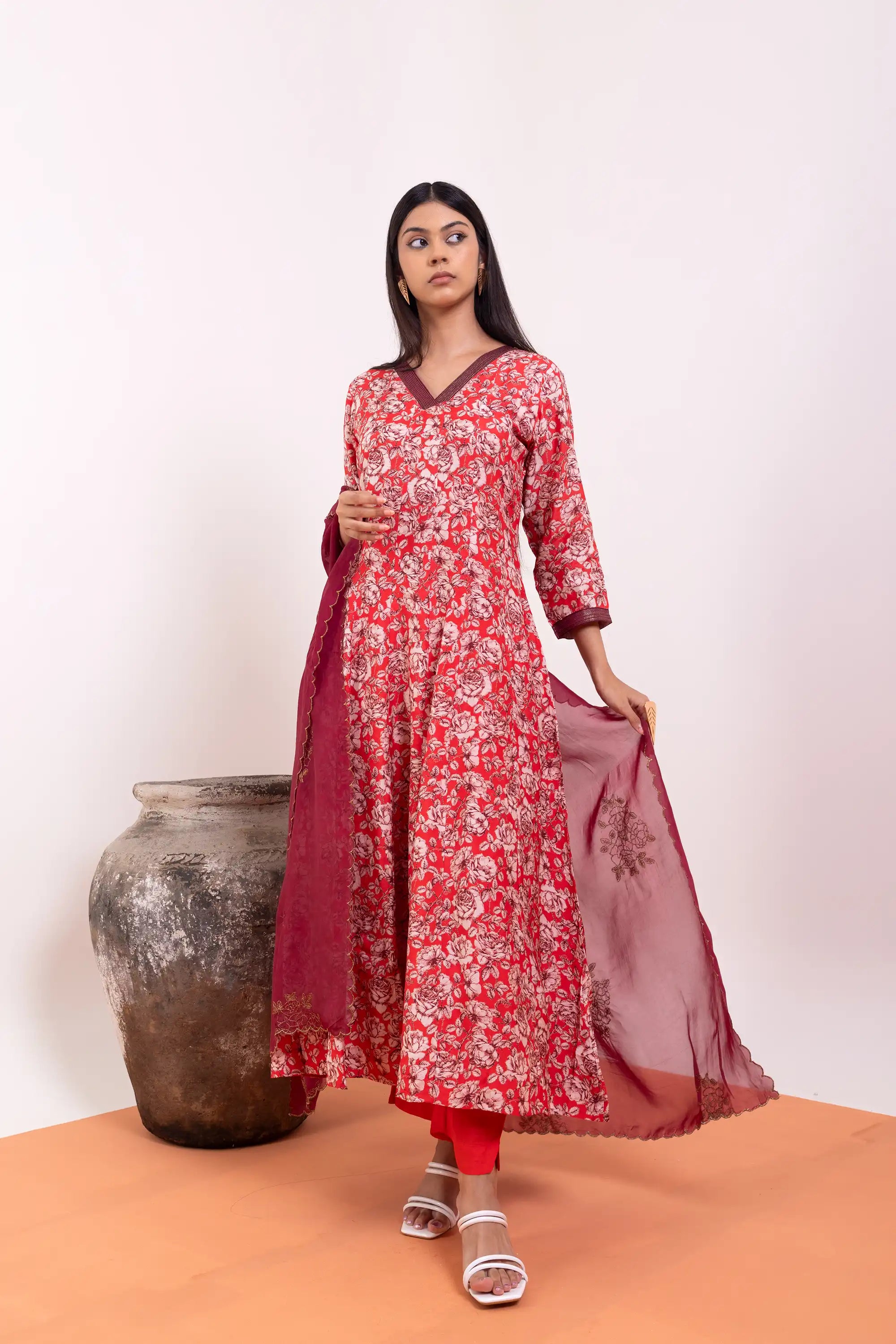 PAYAL Red Kalidar Suit Set for everyday