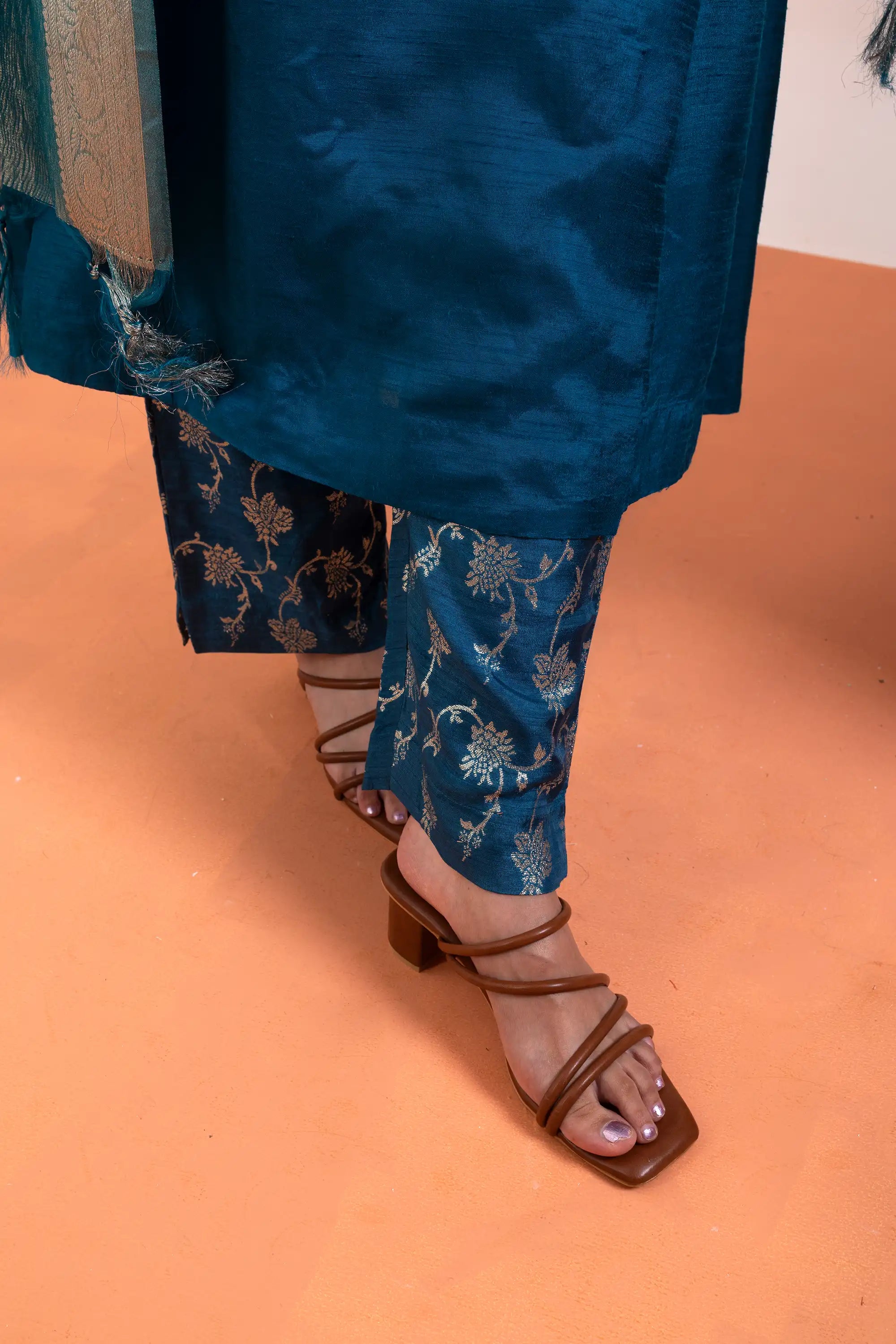 PAYAL Peacock Blue Kurta Suit Set with Banarasi Dupatta