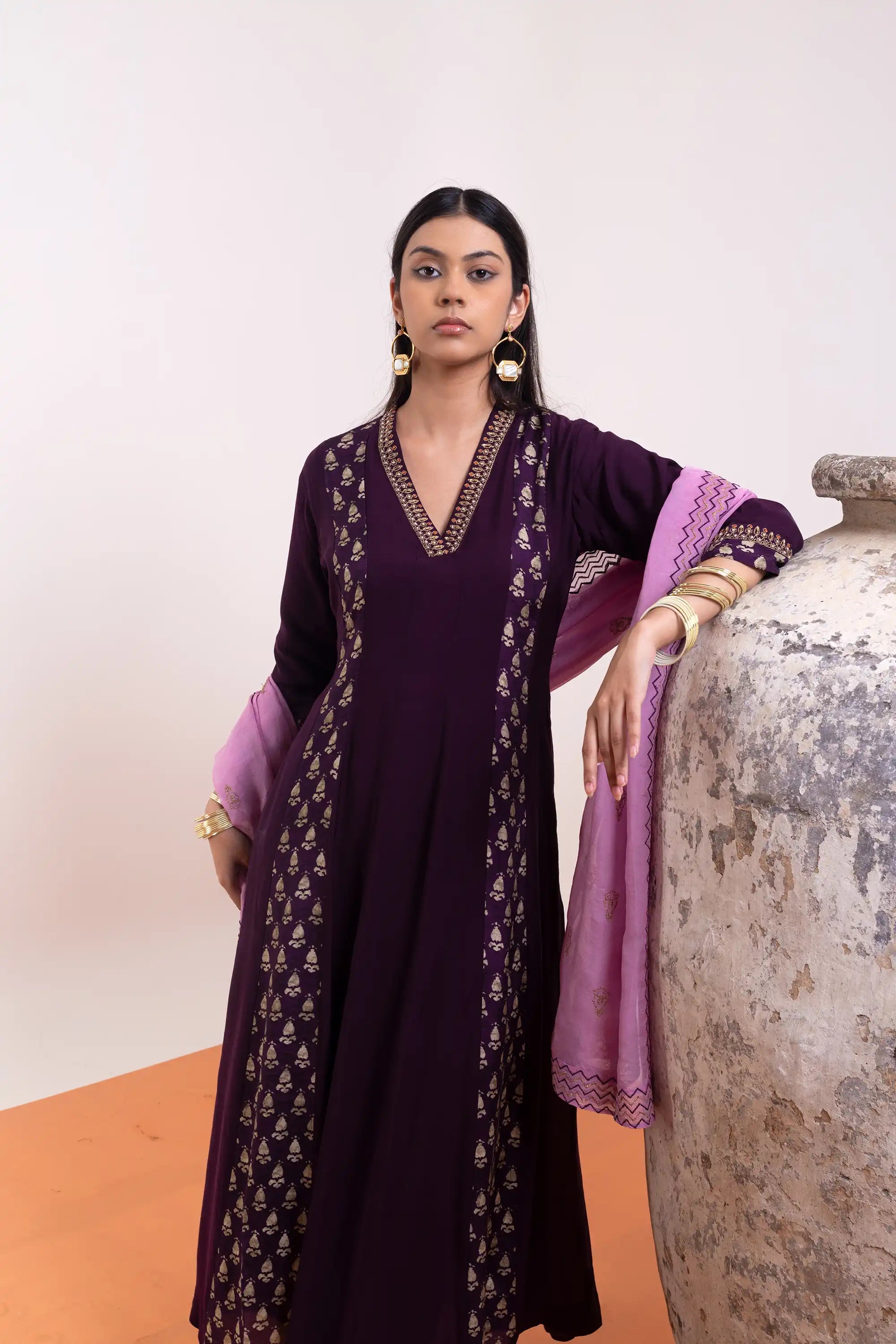 PAYAL Purple Kalidar Kurta Suit Set in Khat Embroidery Detailing