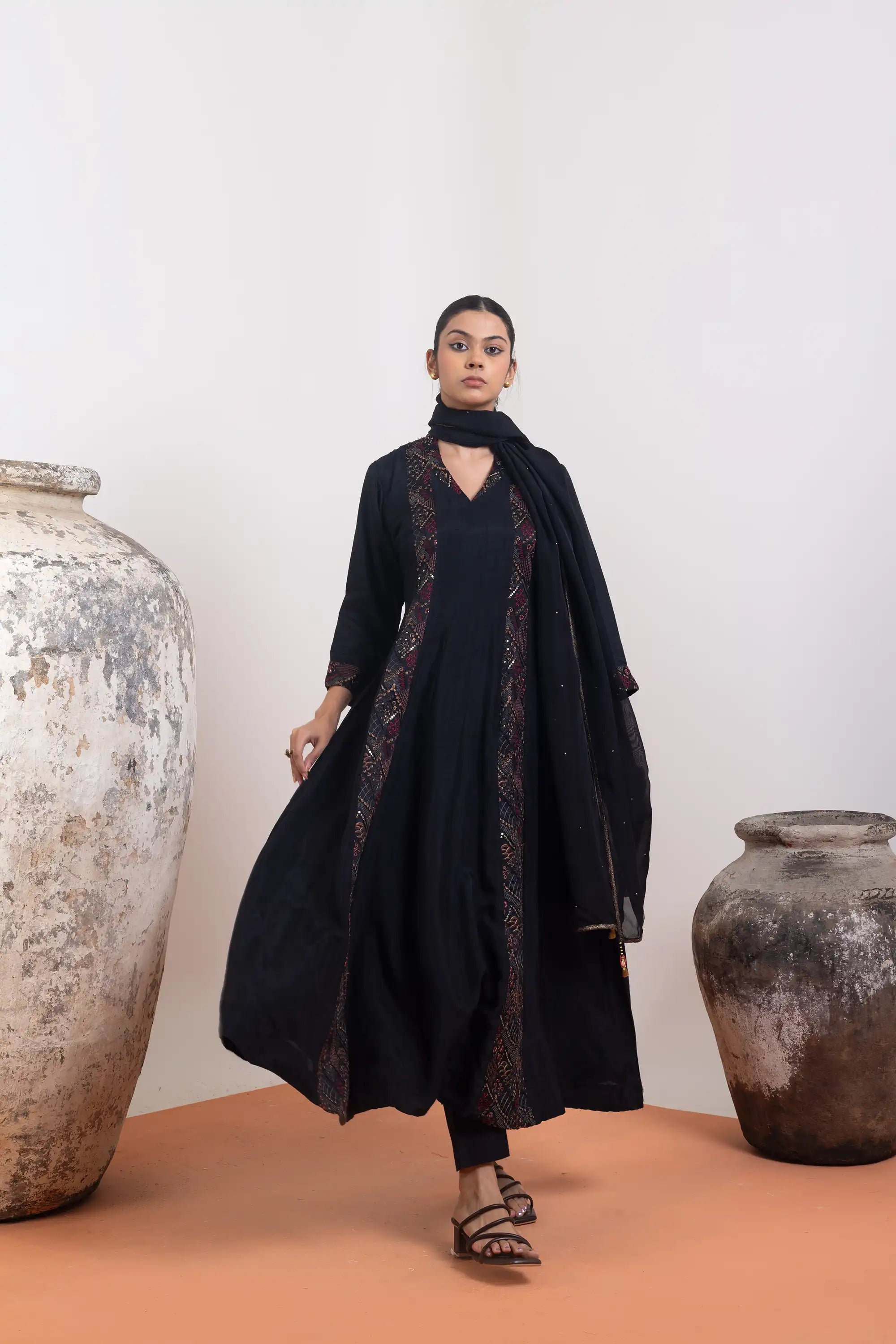 PAYAL Black Kalidar Suit Set with Mukaish Hand Embroidery