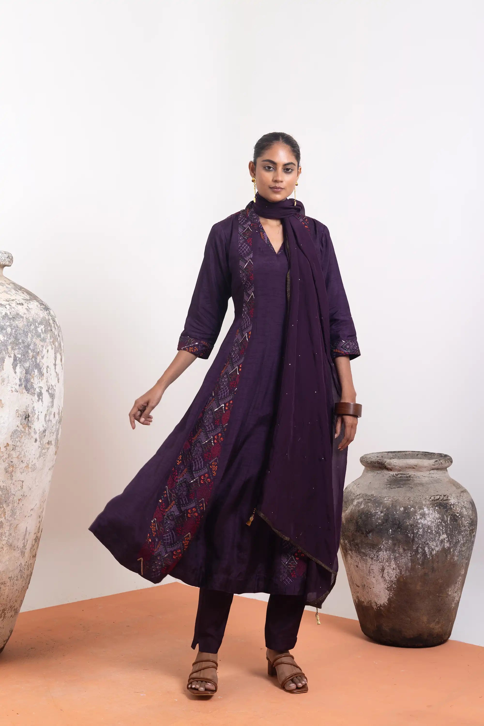 PAYAL Deep Violet Kalidar Suit Set with Organza Dupatta